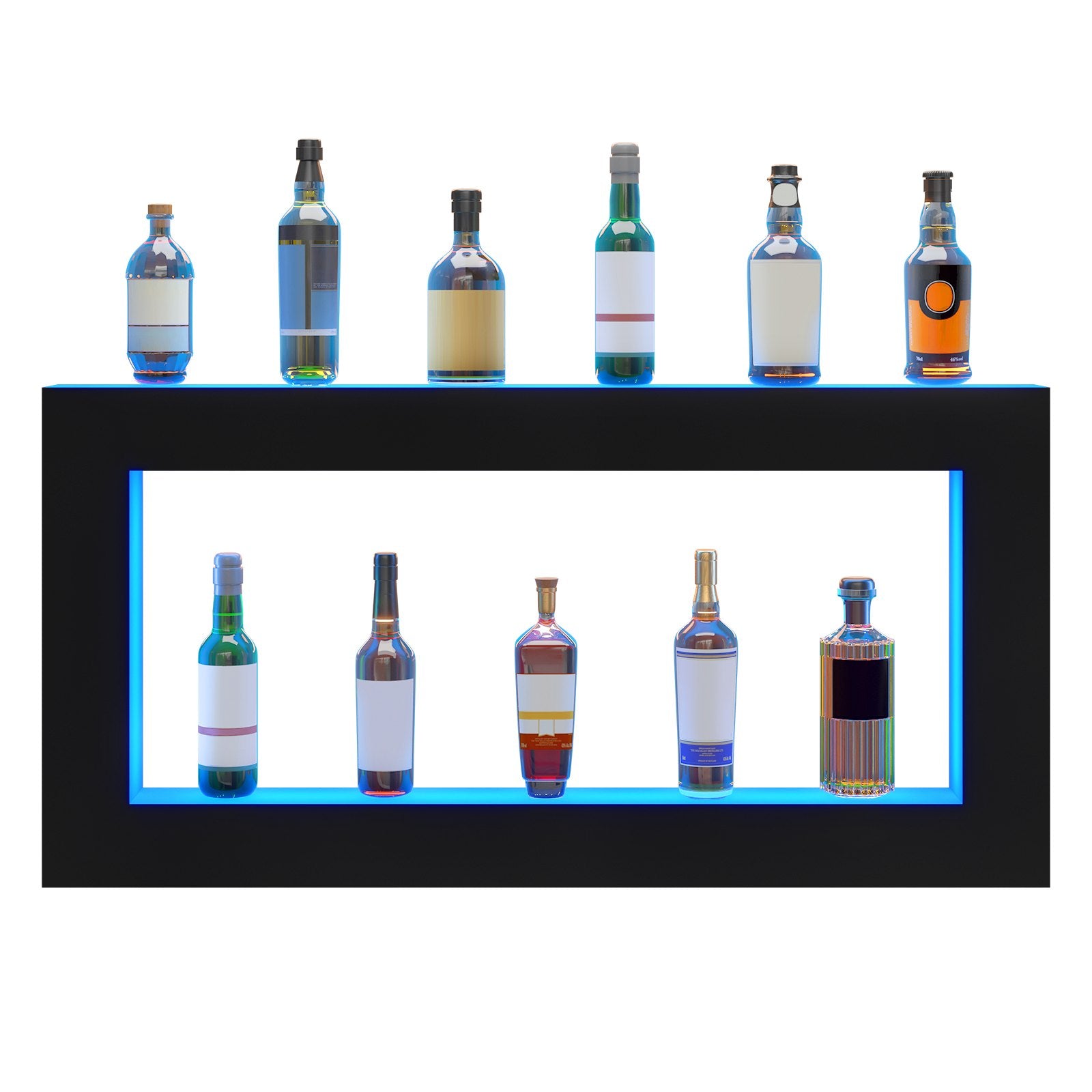LED Lighted Liquor Bottle Display Square 48in Acrylic Wall-Mounted Bar Shelf
