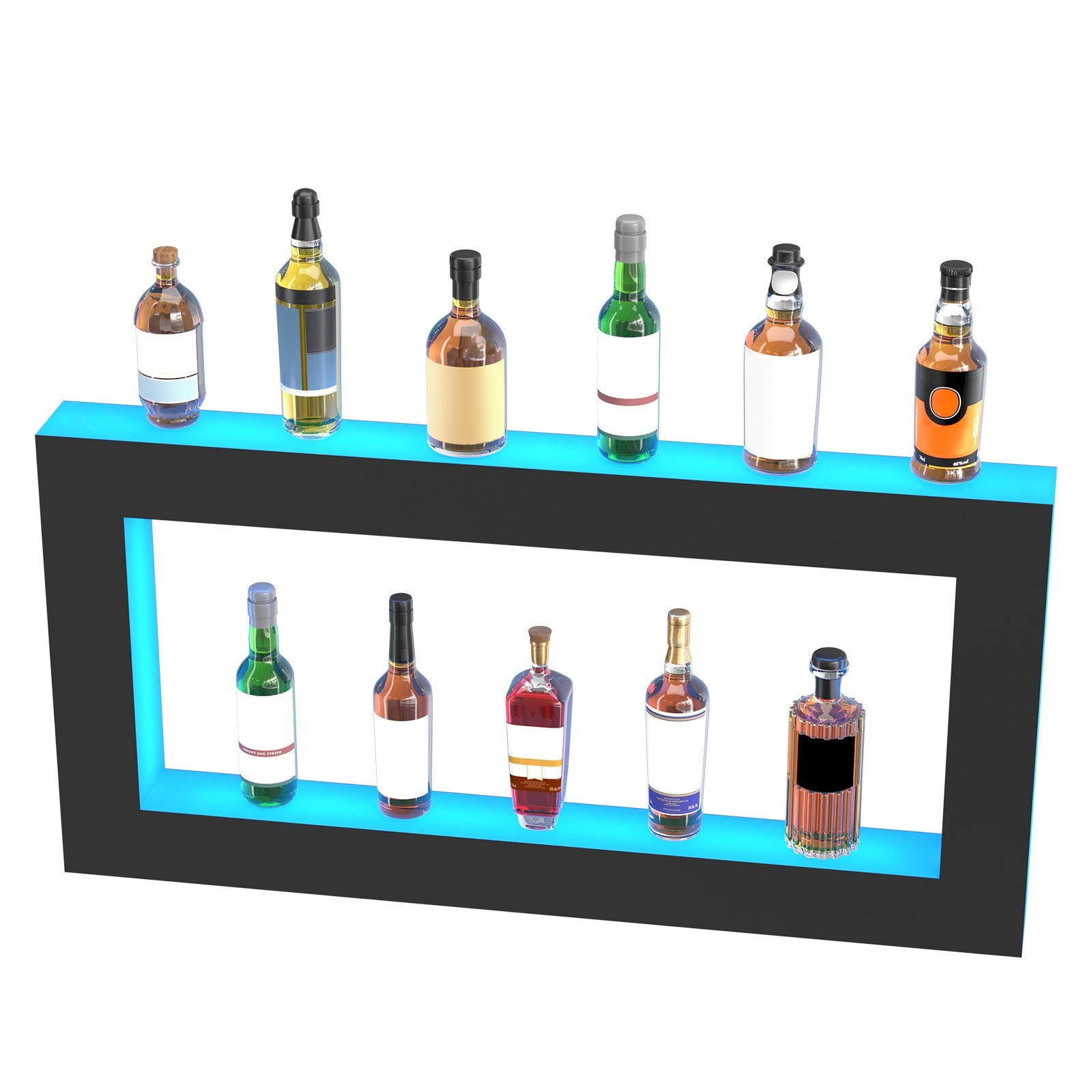 LED Lighted Liquor Bottle Display Square 48in Acrylic Wall-Mounted Bar Shelf