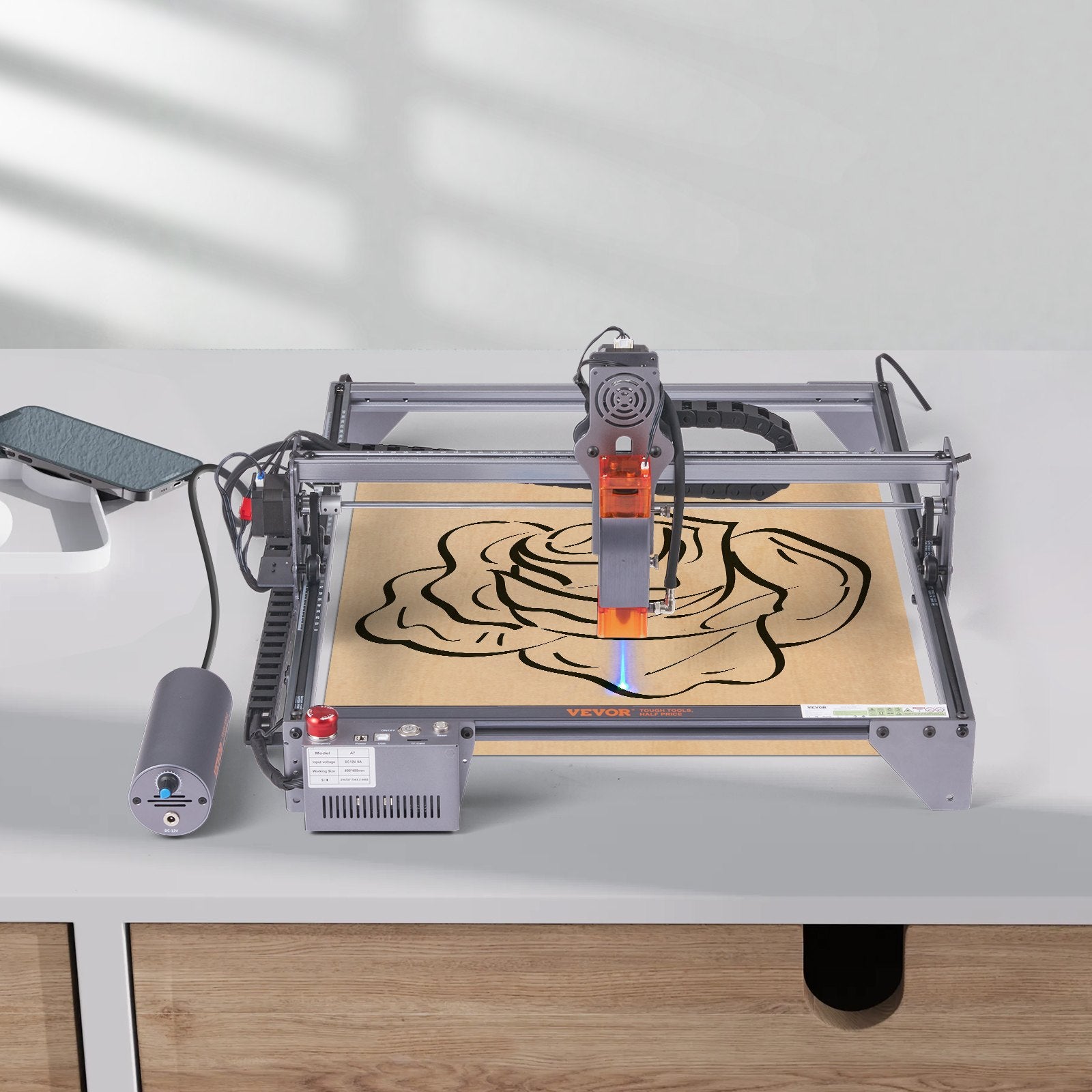 10W Laser Engraver, 15.7"x15.7" Area, 10000mm/min, Eye Protection, Wood & Metal