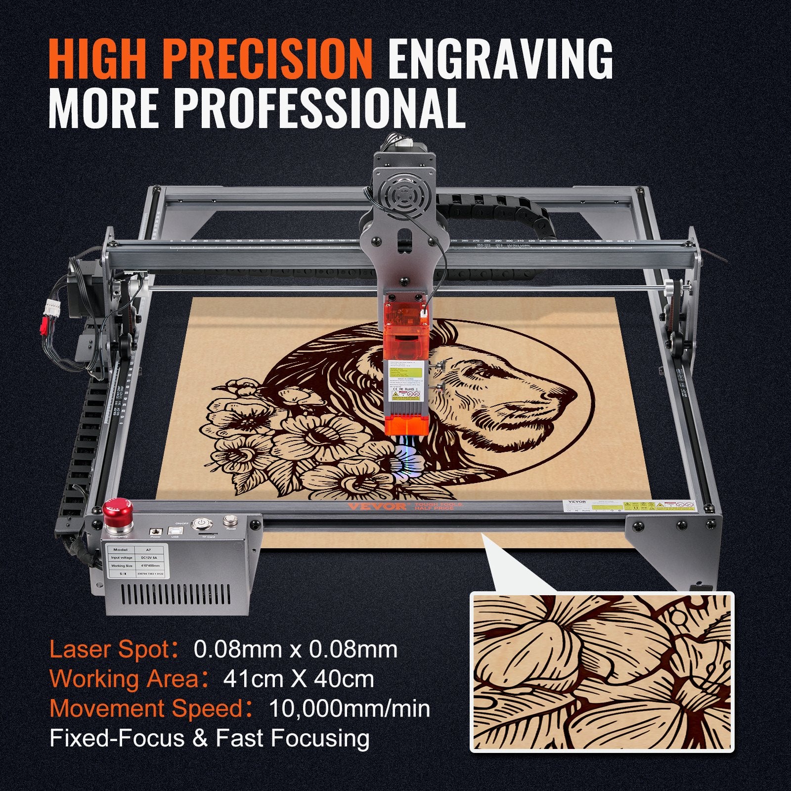 Laser Engraver 5W 16.1x15.7in Working Area 10000mm/min Laser Cutter Wood Metal
