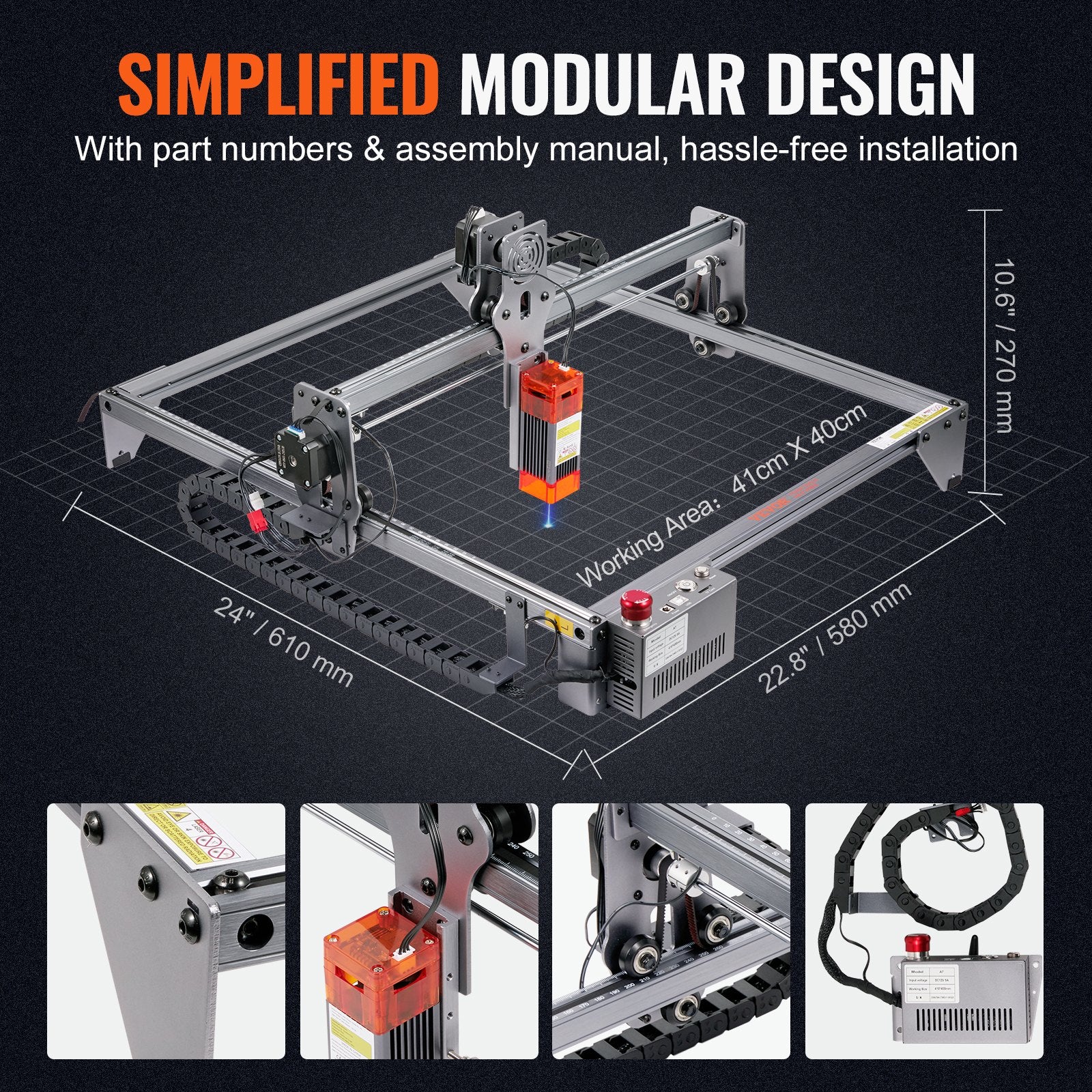 Laser Engraver 5W 16.1x15.7in Working Area 10000mm/min Laser Cutter Wood Metal