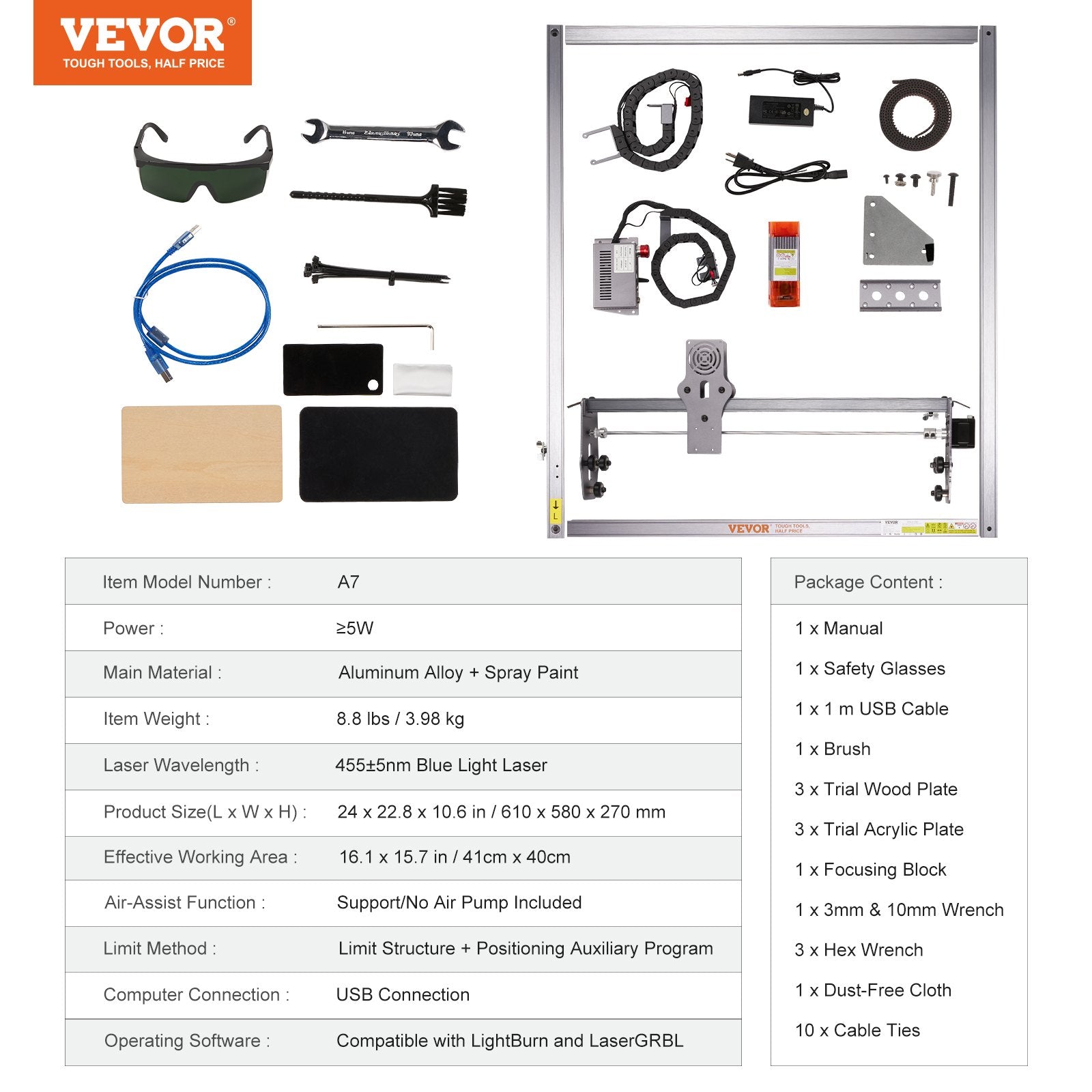 Laser Engraver 5W 16.1x15.7in Working Area 10000mm/min Laser Cutter Wood Metal