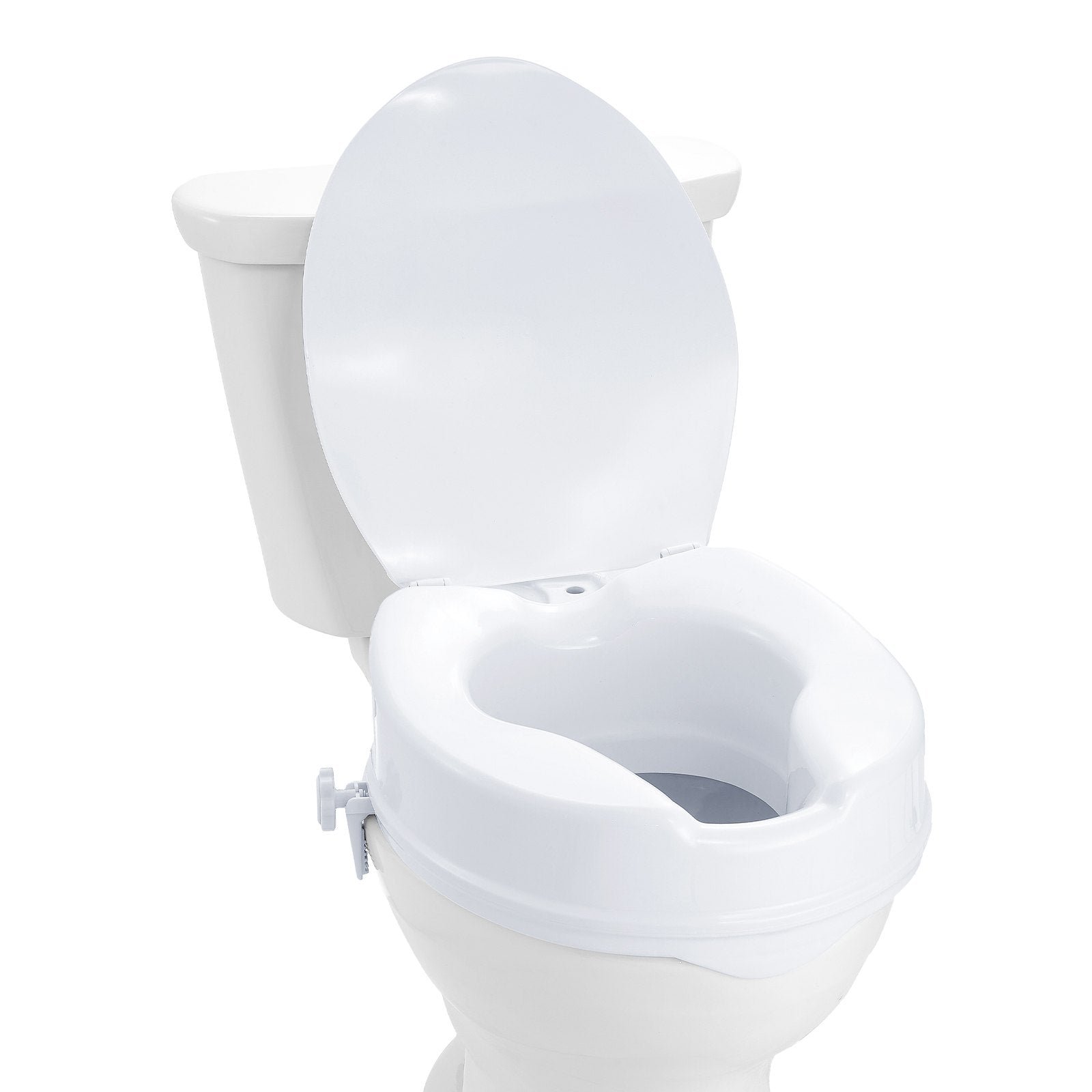 Raised Toilet Seat 100mm Height 136kg Capacity Screw Rod Locking Universal Riser