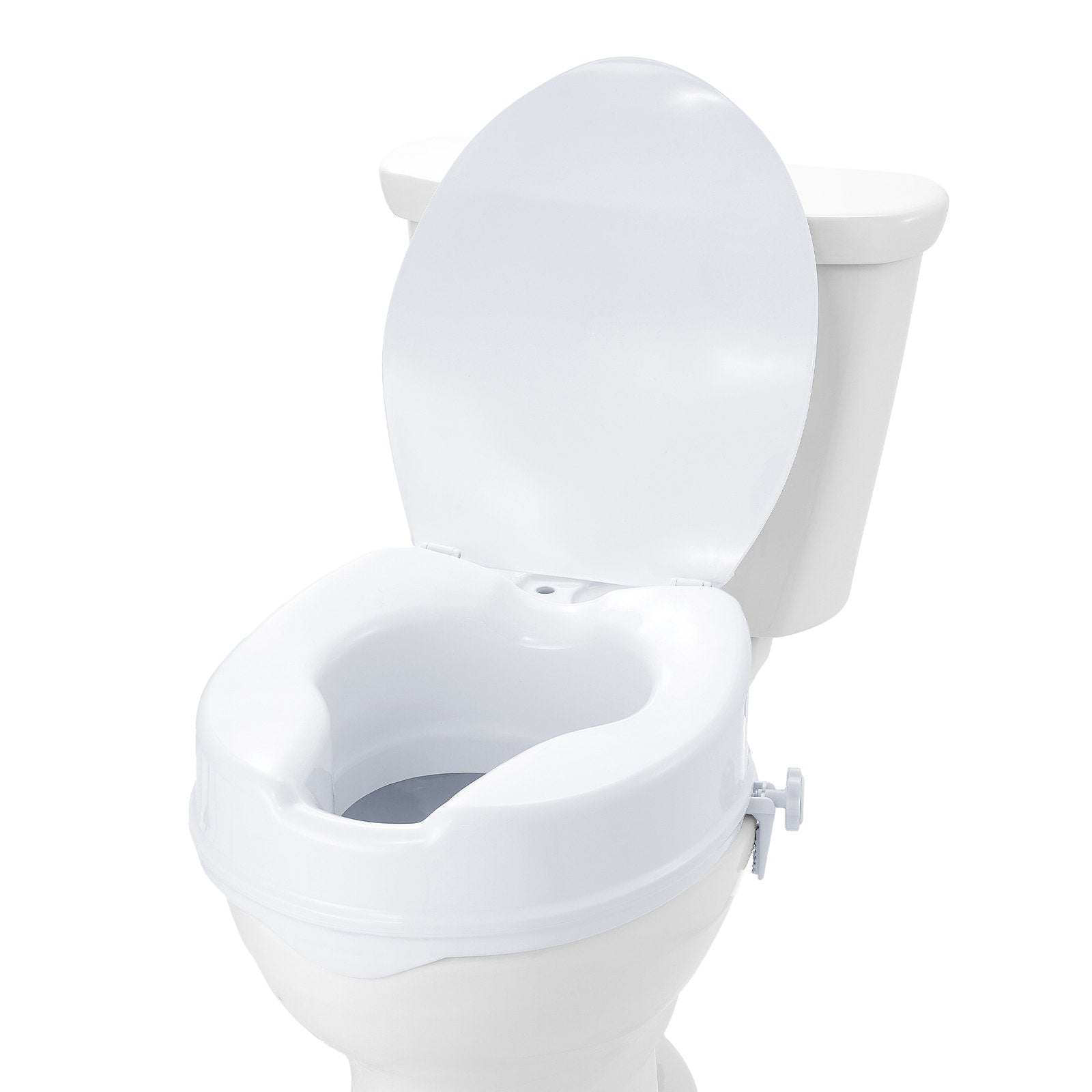 Raised Toilet Seat 100mm Height 136kg Capacity Screw Rod Locking Universal Riser