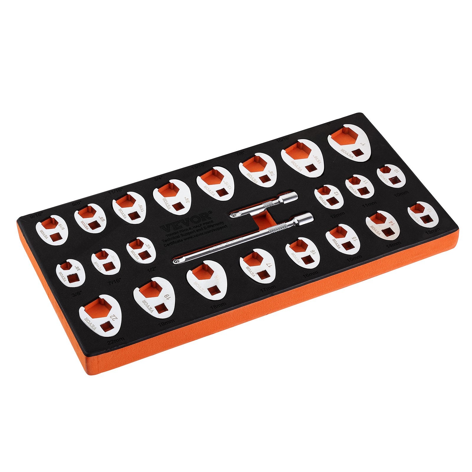 3/8" Drive Crowfoot Wrench Set 24-Piece SAE & Metric with Extensions Organizer