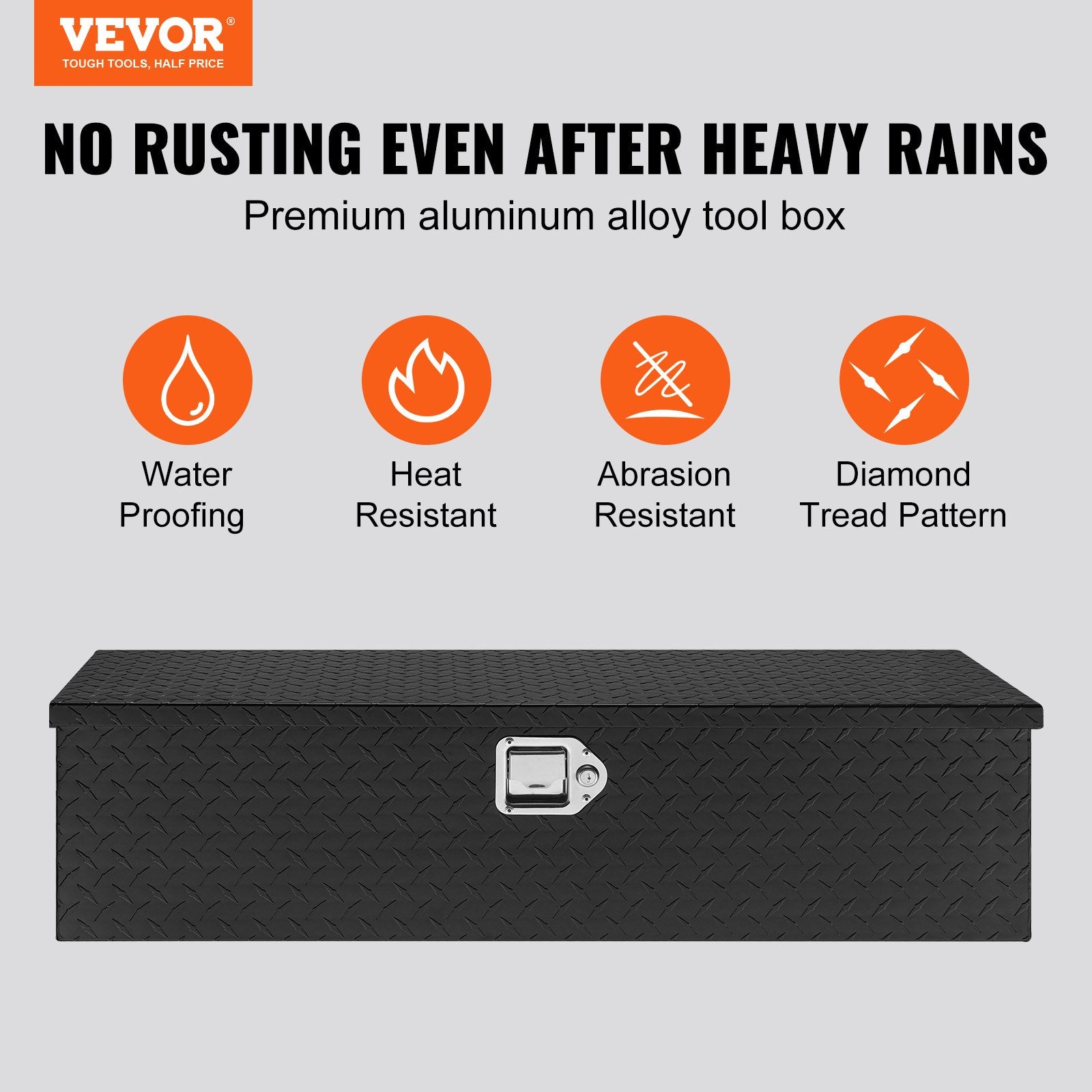 Heavy Duty Aluminum Truck Bed Tool Box 990x330x254mm Diamond Plate Black
