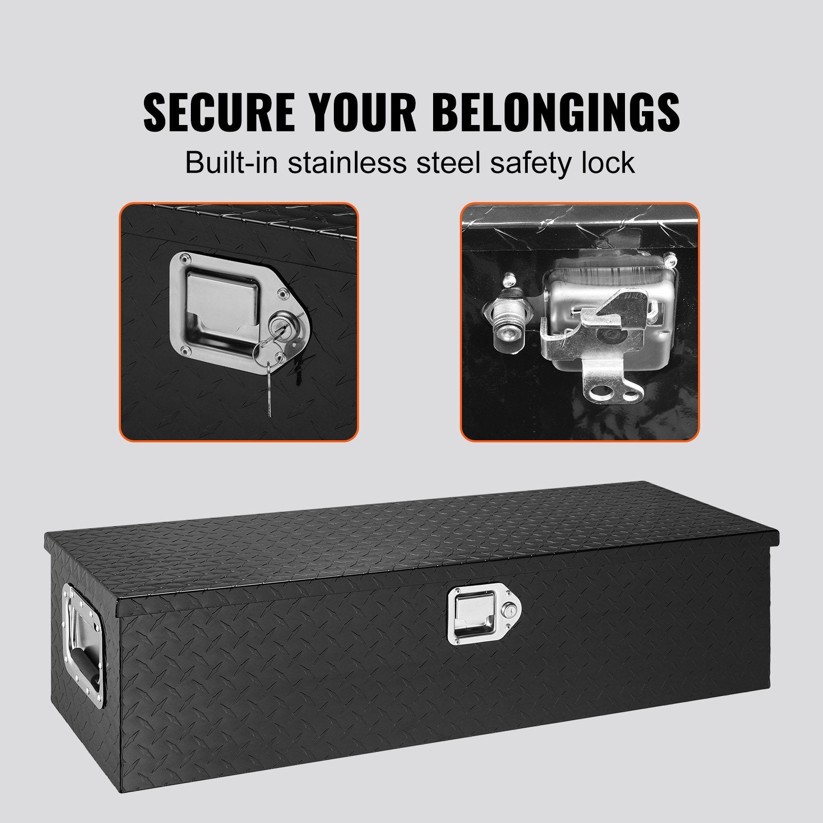 Heavy Duty Aluminum Truck Bed Tool Box 990x330x254mm Diamond Plate Black