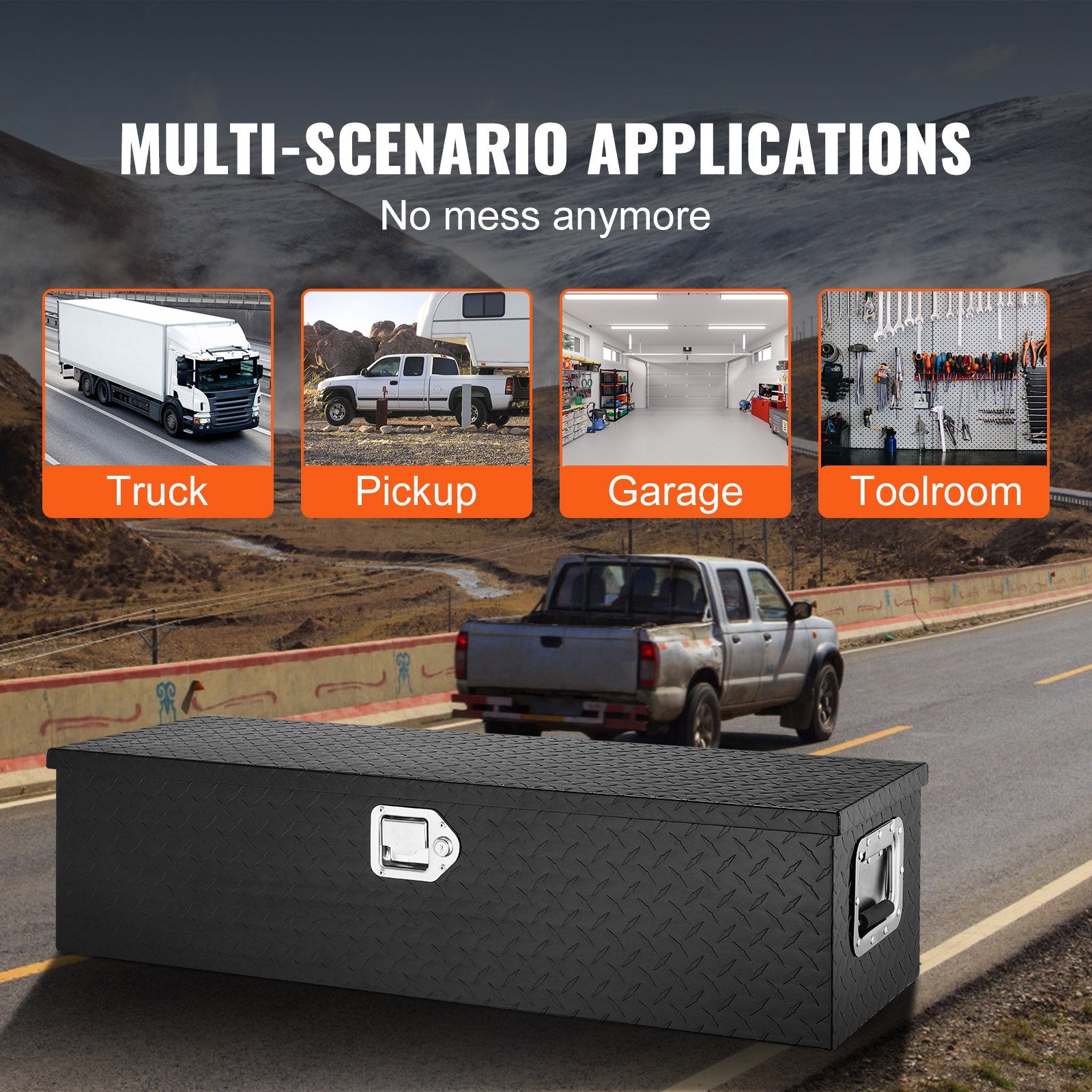 Heavy Duty Aluminum Truck Bed Tool Box 990x330x254mm Diamond Plate Black