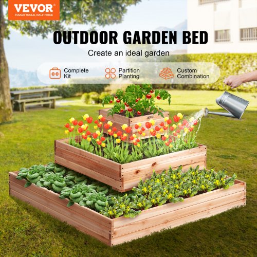3.7 ft Raised Garden Bed Wooden Planter Box Outdoor Flower, Vegetable, Herbs