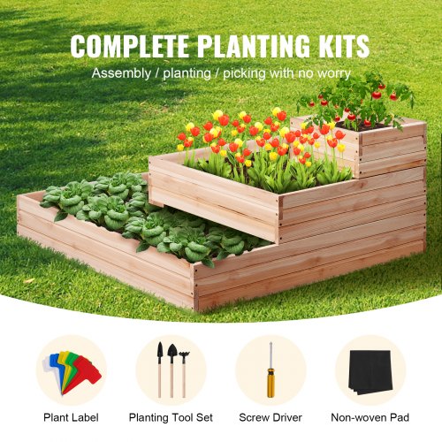 3.7 ft Raised Garden Bed Wooden Planter Box Outdoor Flower, Vegetable, Herbs