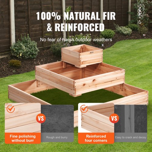 3.7 ft Raised Garden Bed Wooden Planter Box Outdoor Flower, Vegetable, Herbs