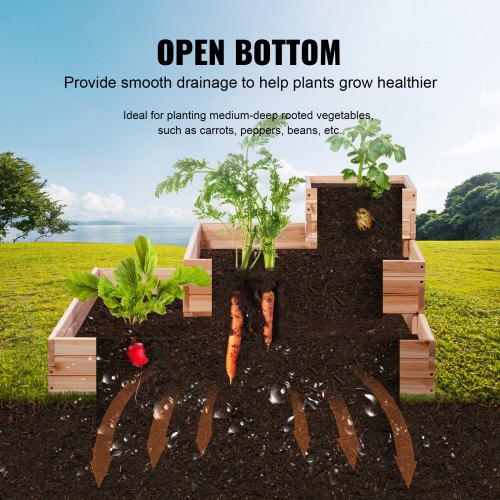 3.7 ft Raised Garden Bed Wooden Planter Box Outdoor Flower, Vegetable, Herbs