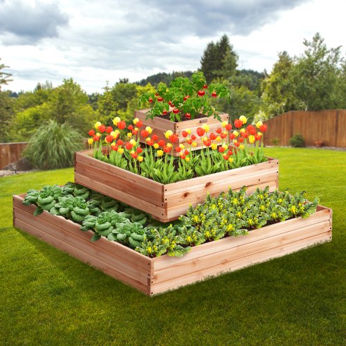 3.7 ft Raised Garden Bed Wooden Planter Box Outdoor Flower, Vegetable, Herbs