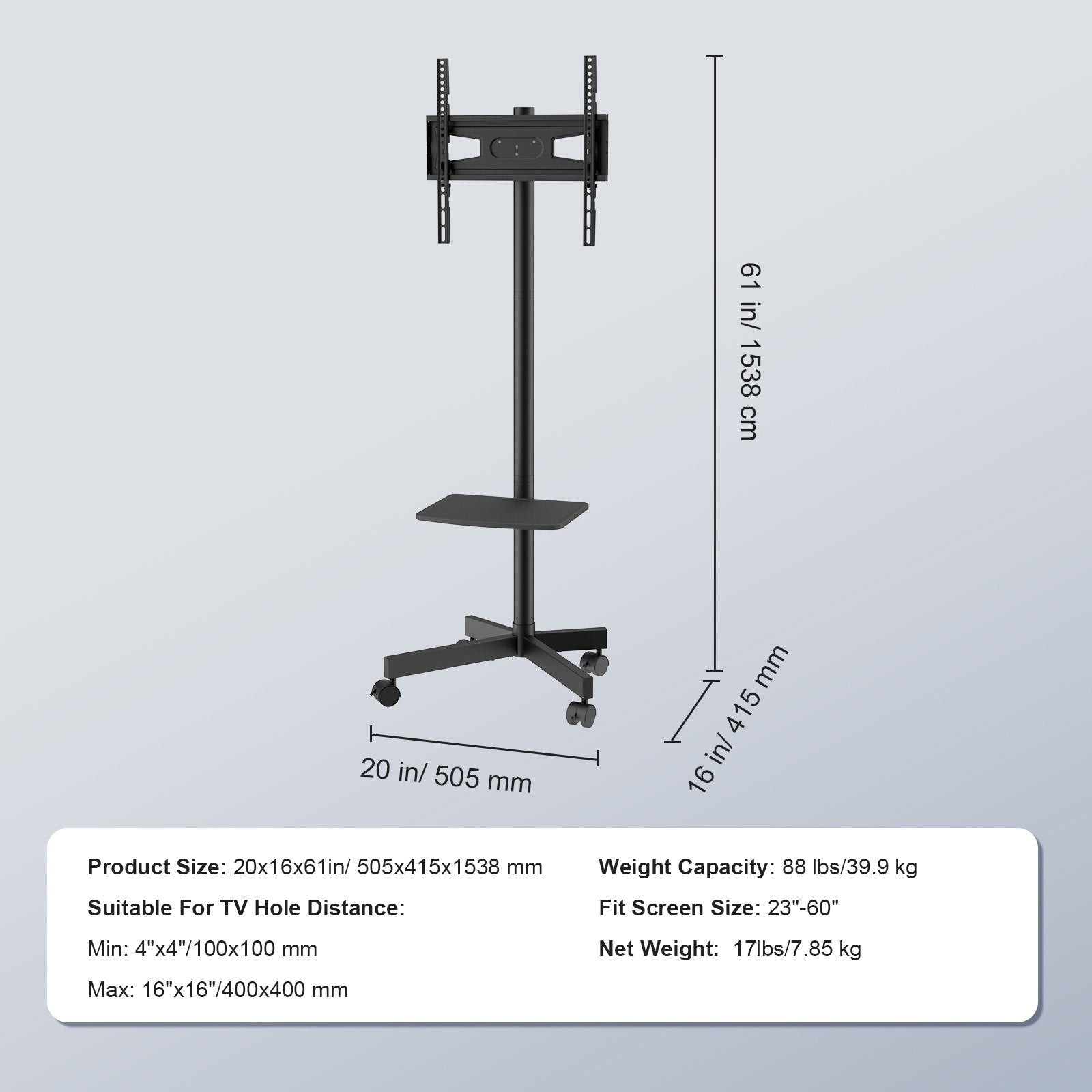 Mobile TV St& Cart for 23-60" TVs Height Adjustable Portable Rolling St& with