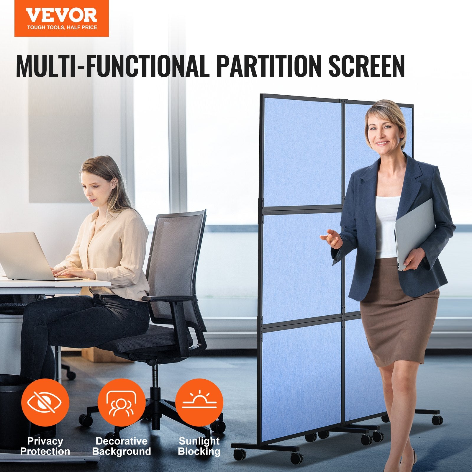 Office Divider 2-Panel Freestanding Wall Partition Privacy Divider Light Blue