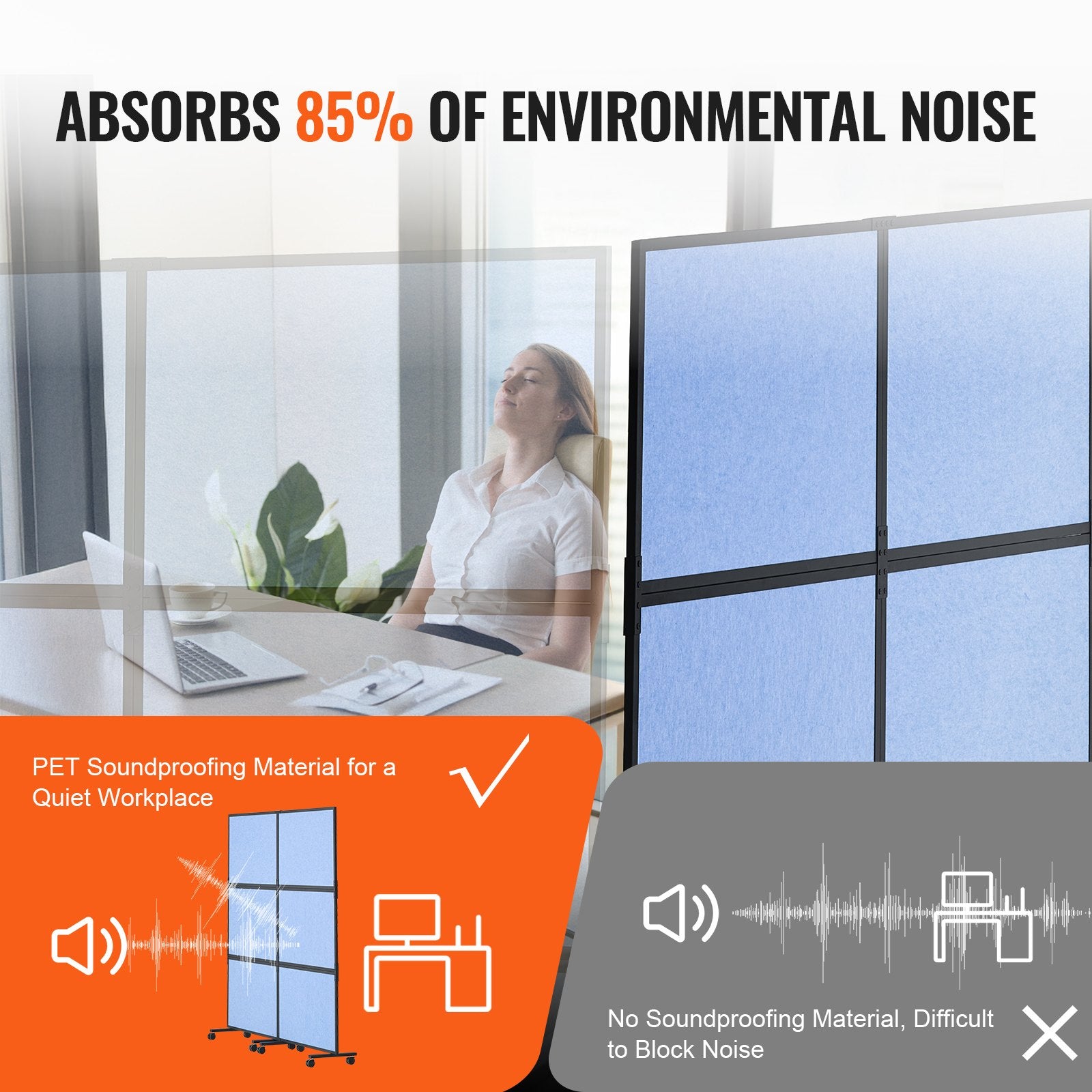 Office Divider 2-Panel Freestanding Wall Partition Privacy Divider Light Blue