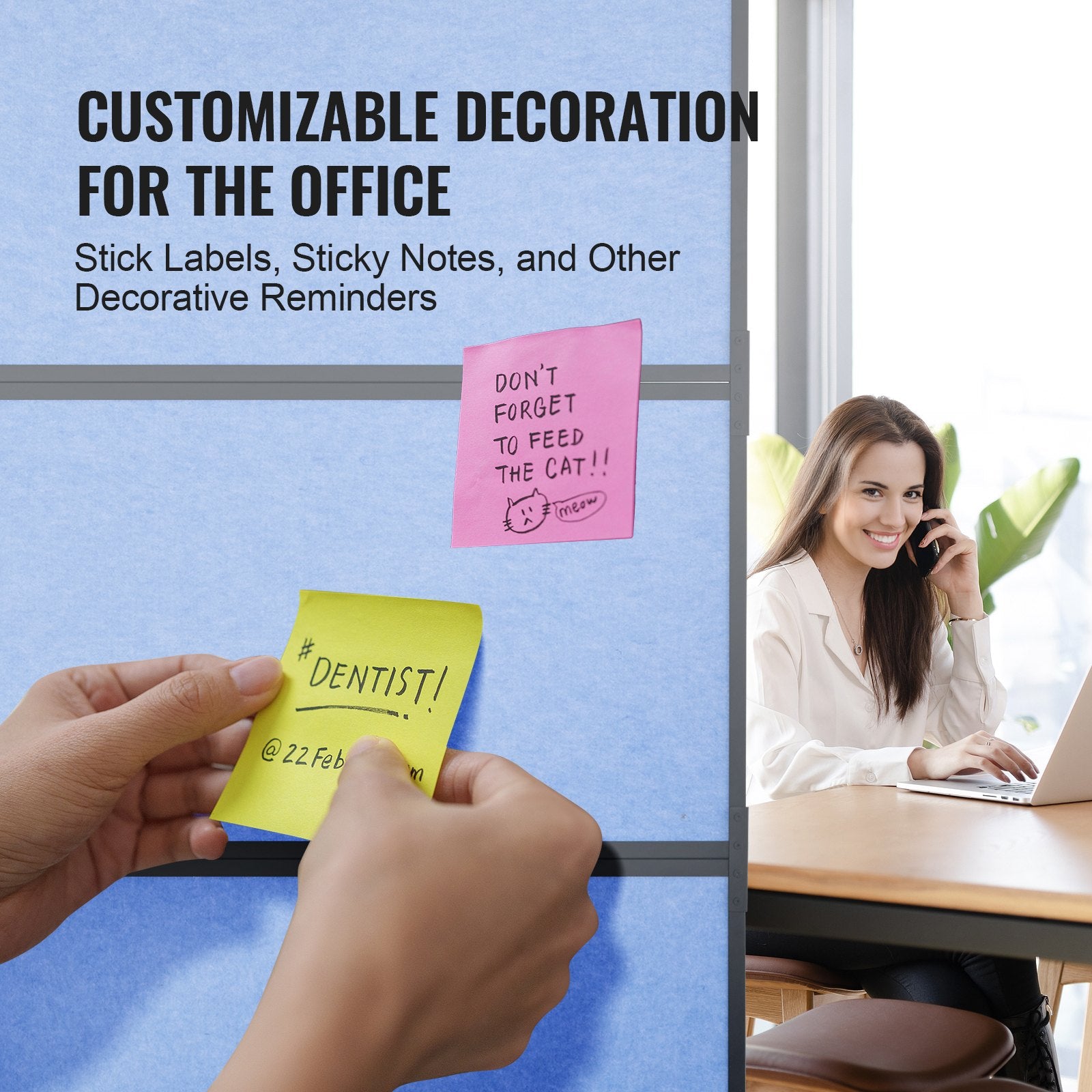 Office Divider 2-Panel Freestanding Wall Partition Privacy Divider Light Blue