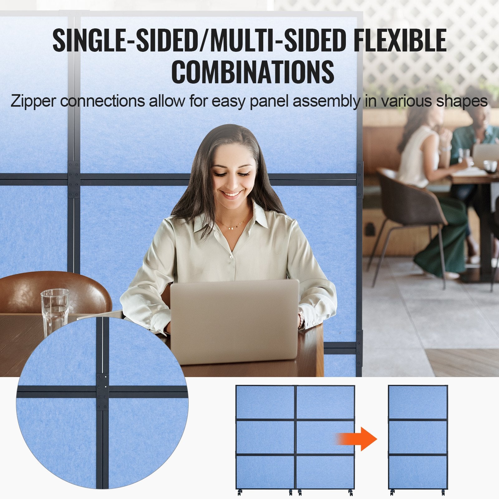 Office Divider 2-Panel Freestanding Wall Partition Privacy Divider Light Blue
