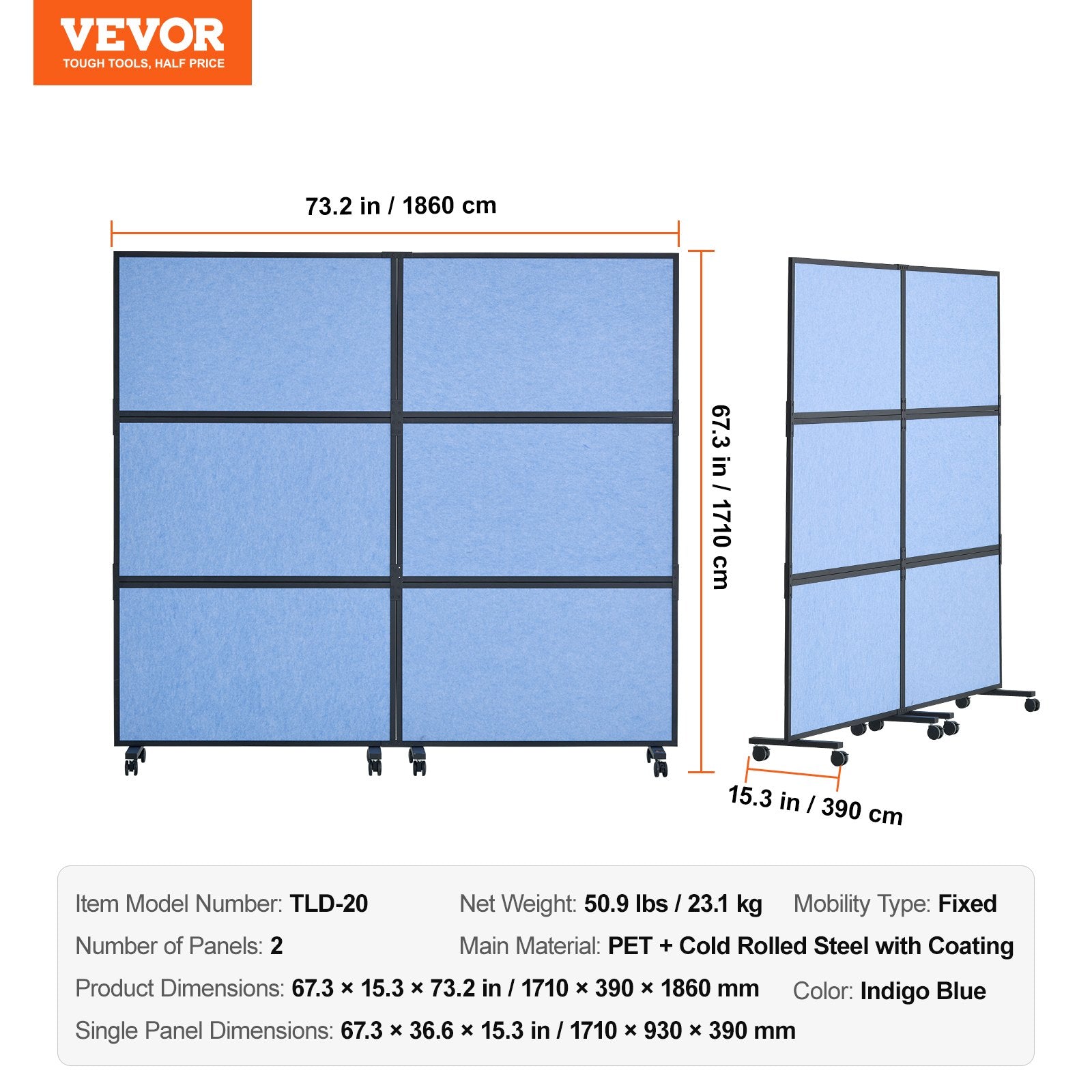 Office Divider 2-Panel Freestanding Wall Partition Privacy Divider Light Blue