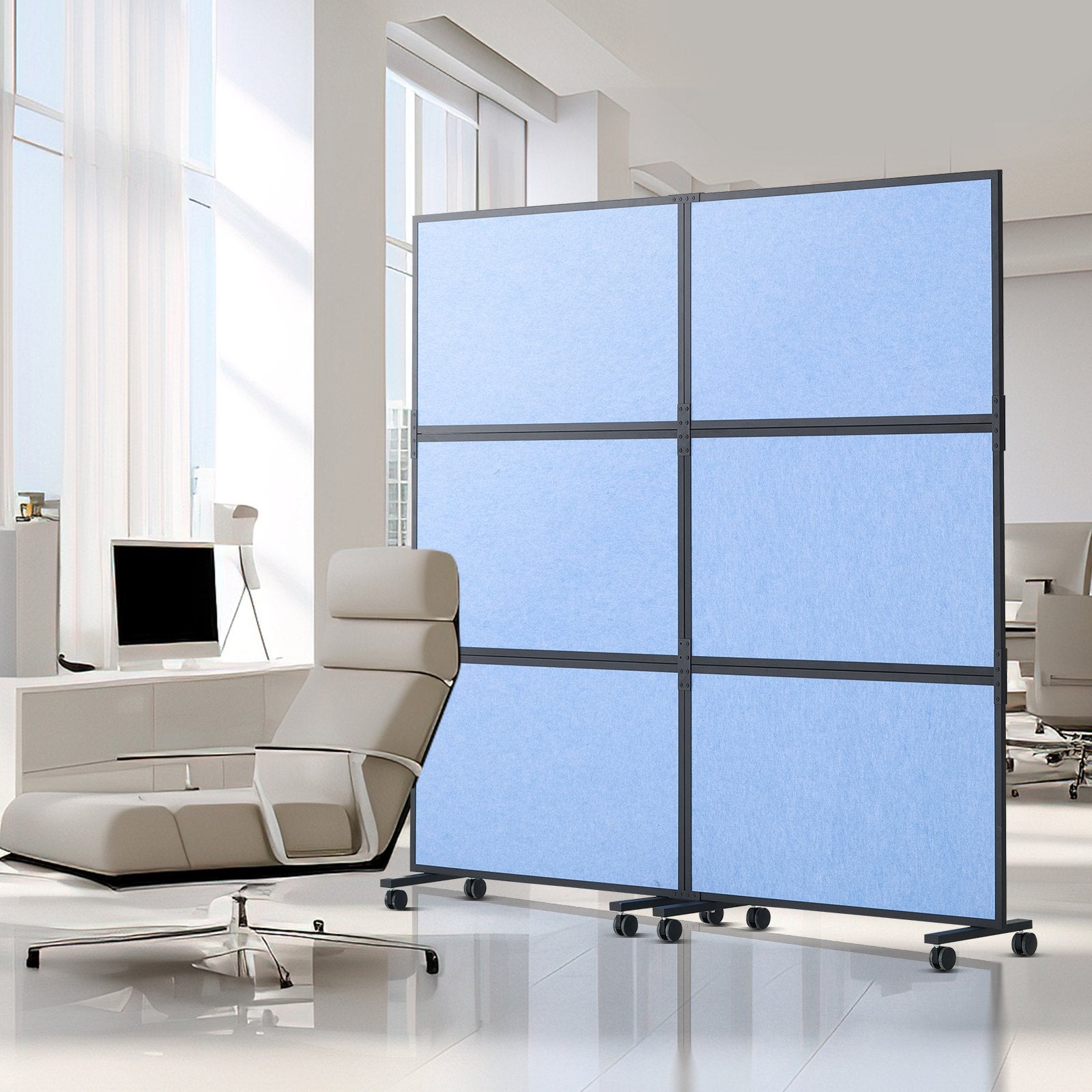 Office Divider 2-Panel Freestanding Wall Partition Privacy Divider Light Blue