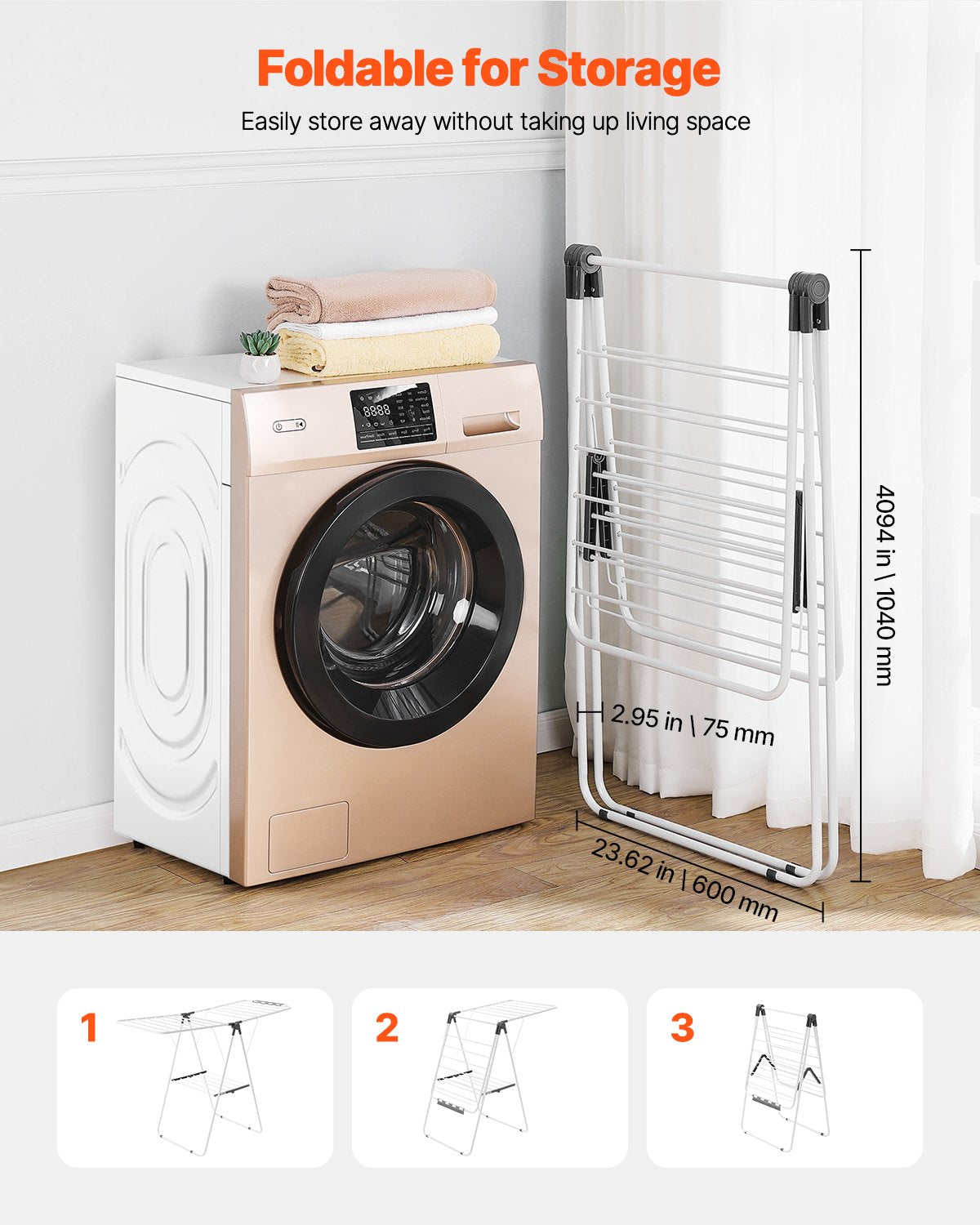Clothes Drying Rack 2-Tier Foldable with Sock Clips & 21 Rods, Adjustable Metal