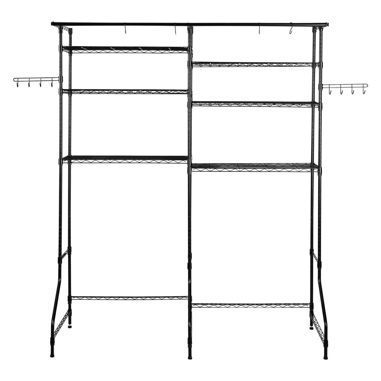 Over Washer Dryer Storage Shelves 6-Tier Adjustable Laundry Rack with Hooks Black