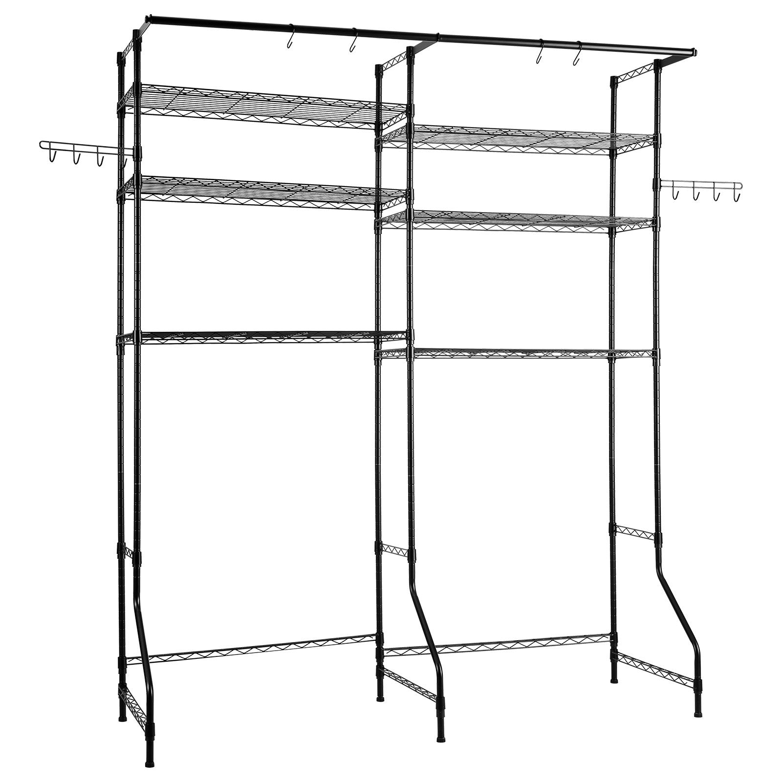 Over Washer Dryer Storage Shelves 6-Tier Adjustable Laundry Rack with Hooks Black