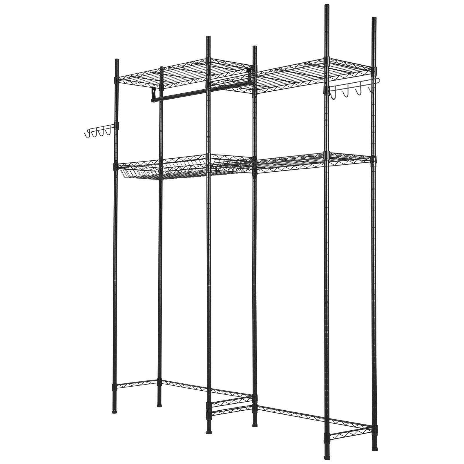 Over Washer Dryer Storage Shelves 4-Tier Adjustable Laundry Rack with Hooks Black