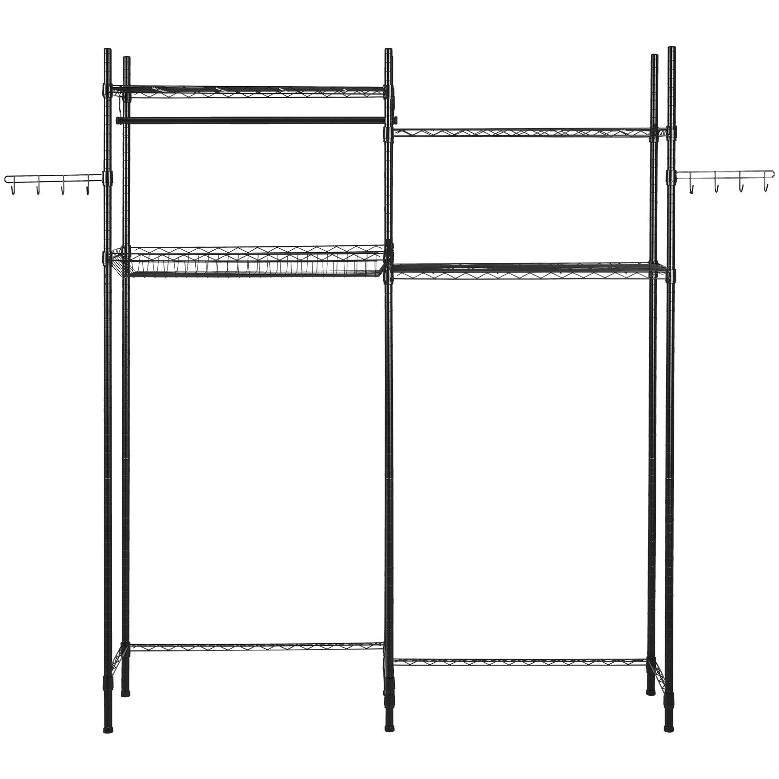 Over Washer Dryer Storage Shelves 4-Tier Adjustable Laundry Rack with Hooks Black