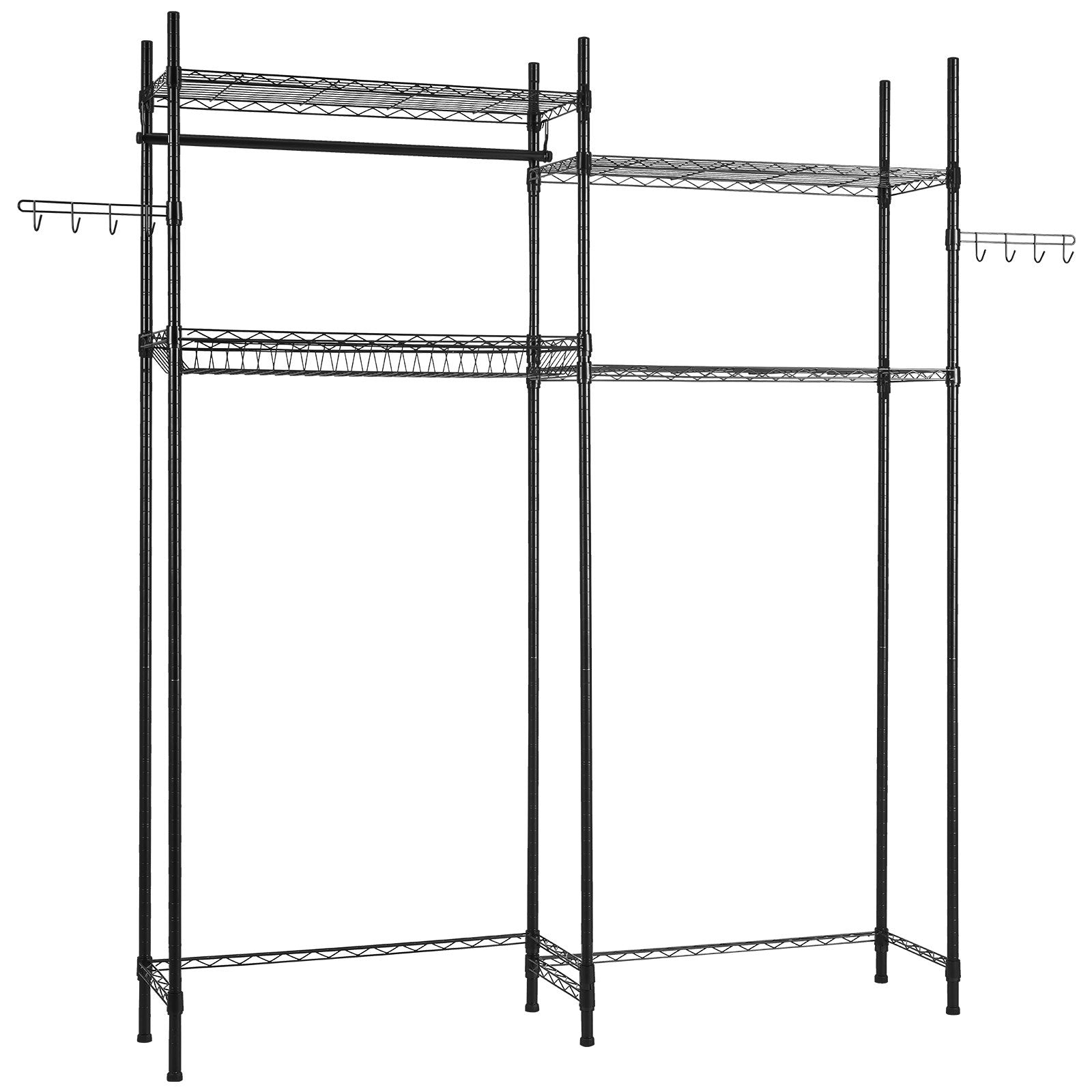 Over Washer Dryer Storage Shelves 4-Tier Adjustable Laundry Rack with Hooks Black