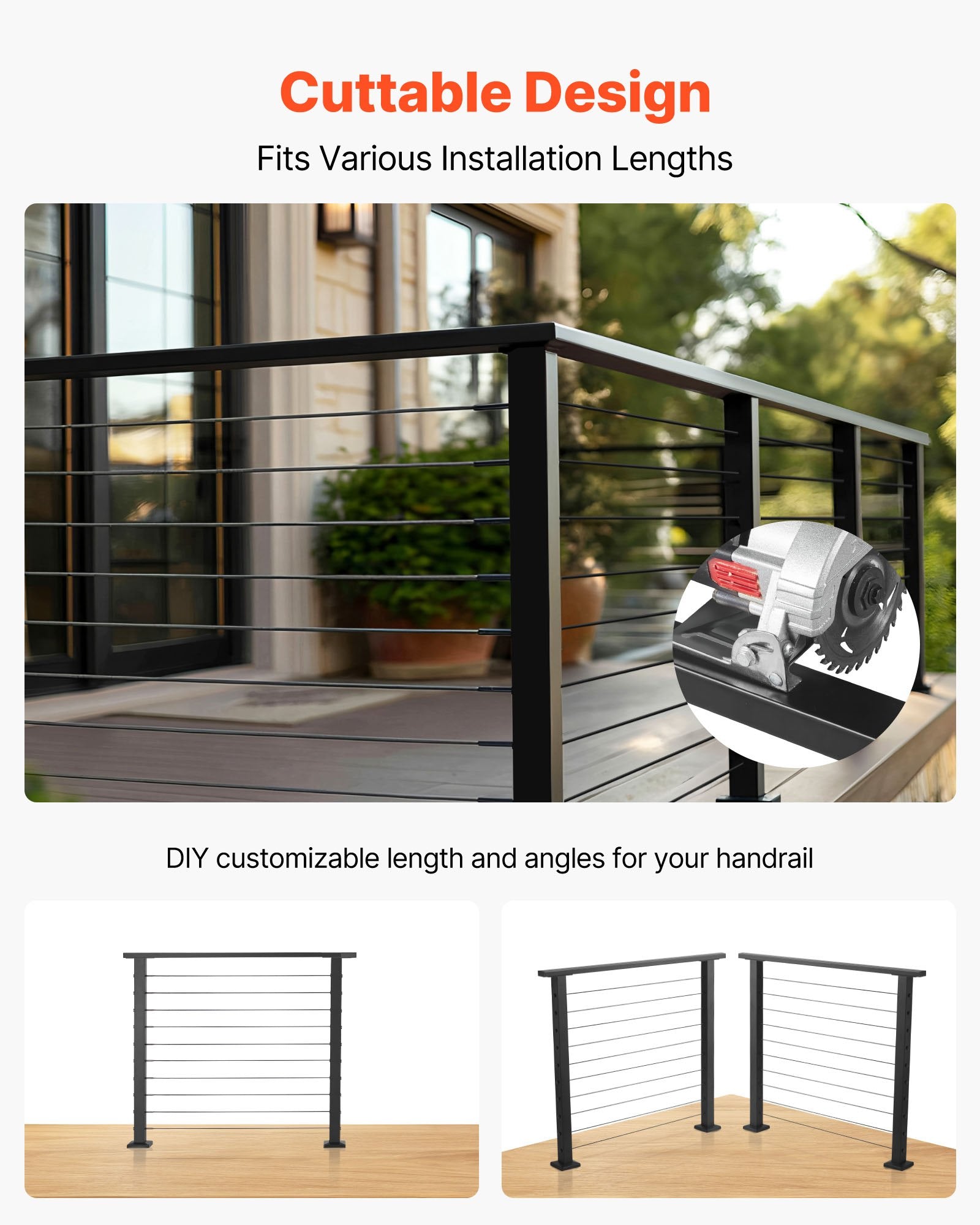 Stainless Steel Handrail 198cm Rectangular Matte Black Adjustable Stair Rail