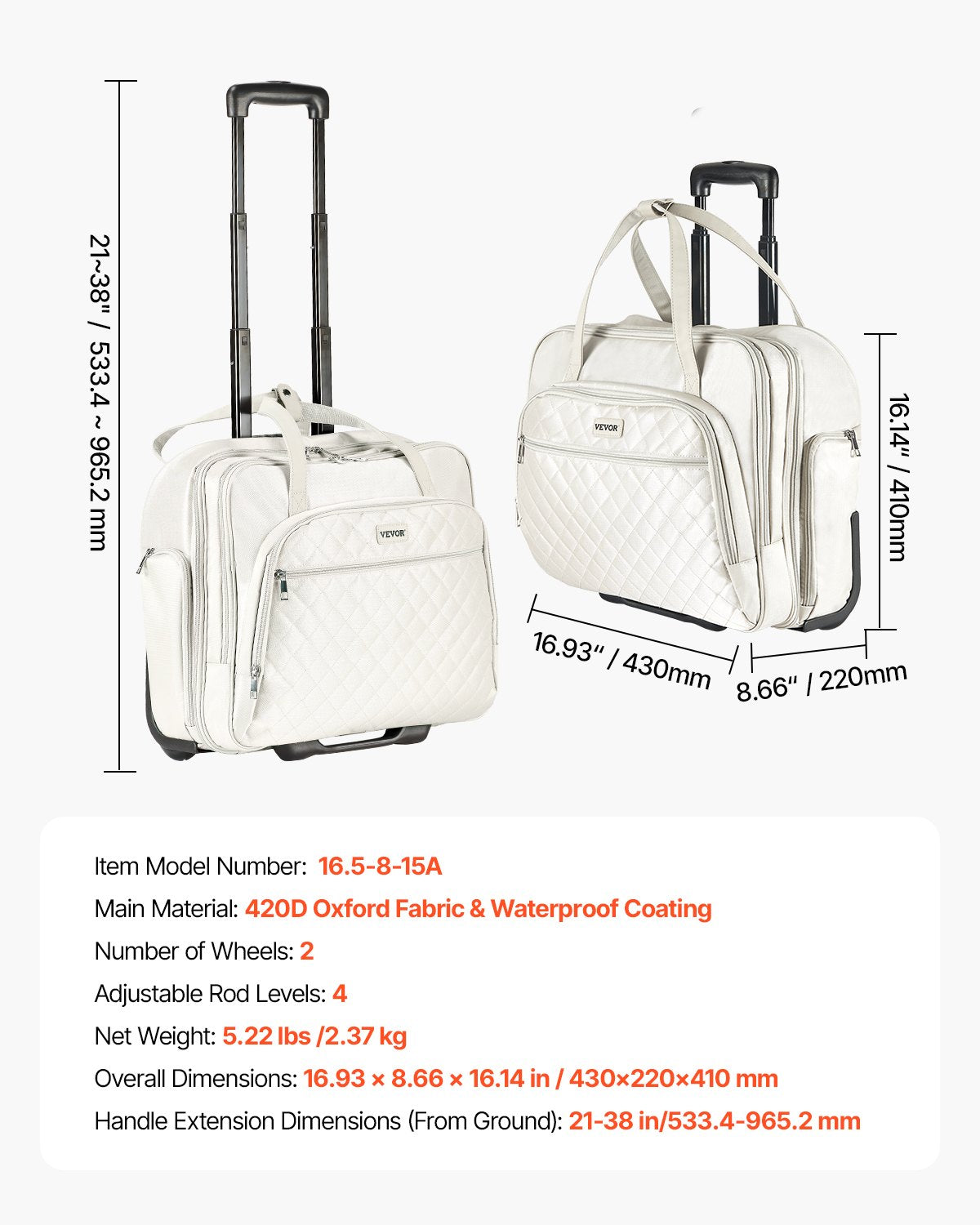 Rolling Laptop Bag Fits Up to 15.6" Wheeled Briefcase with Telescoping Handle