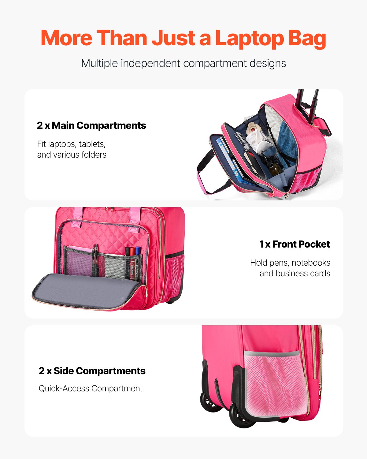 Rolling Laptop Bag Fits Up to 17.3" Wheeled Briefcase with Telescoping H&le Red