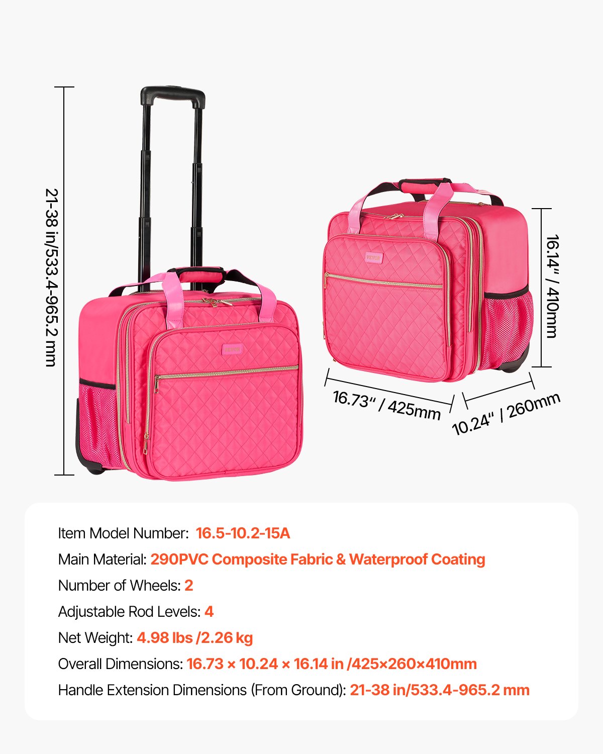 Rolling Laptop Bag Fits Up to 17.3" Wheeled Briefcase with Telescoping H&le Red