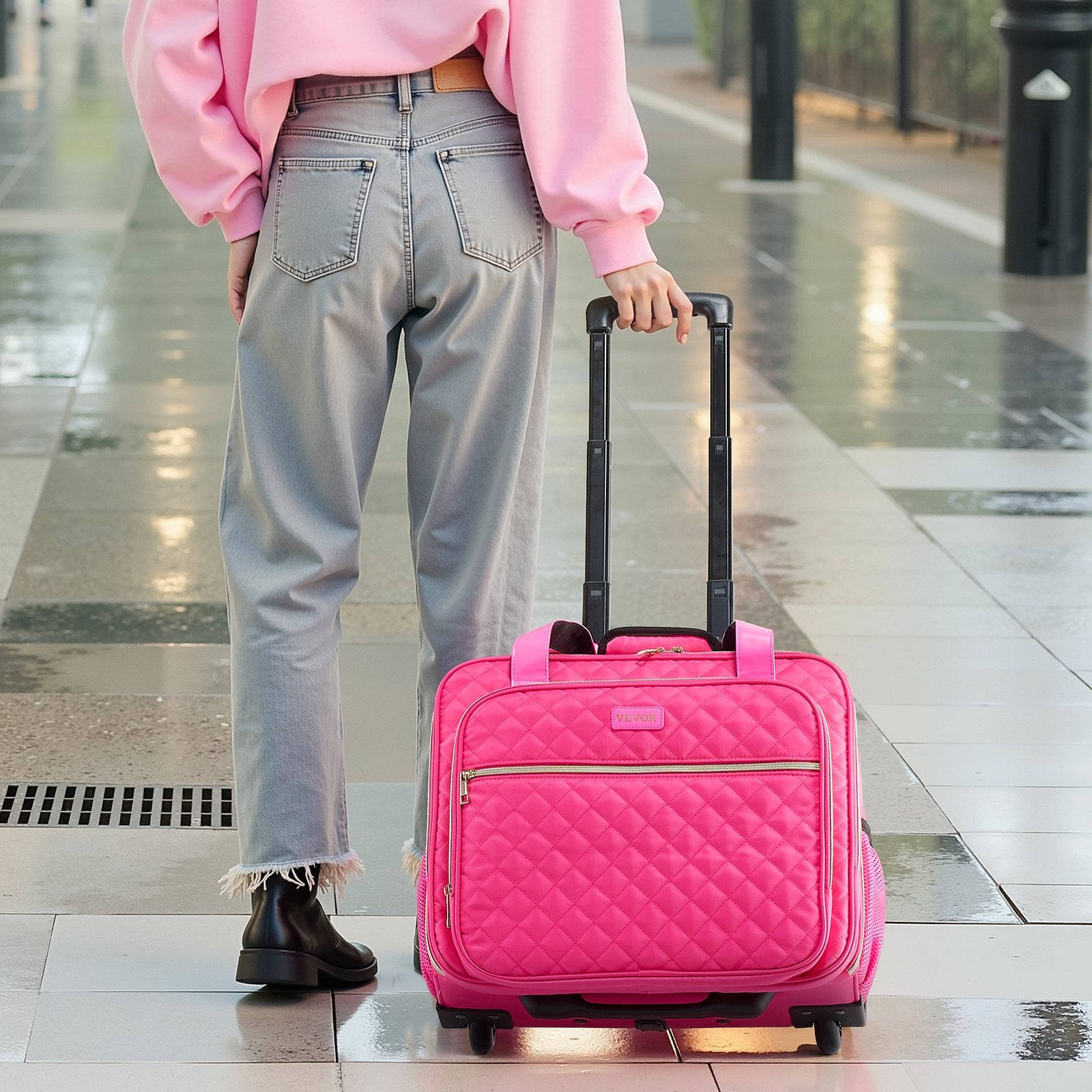 Rolling Laptop Bag Fits Up to 17.3" Wheeled Briefcase with Telescoping H&le Red