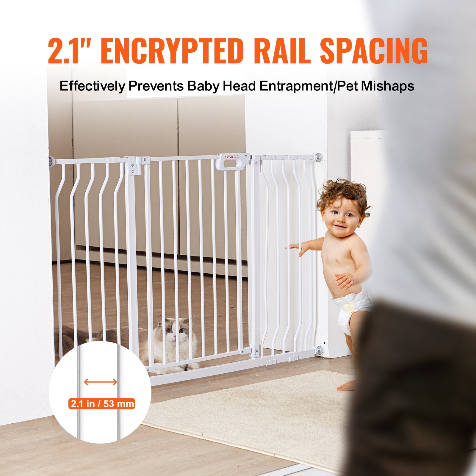 Baby Gate 749-1346mm Extra Wide 762mm High Step-Through Auto Close Wall Pressure