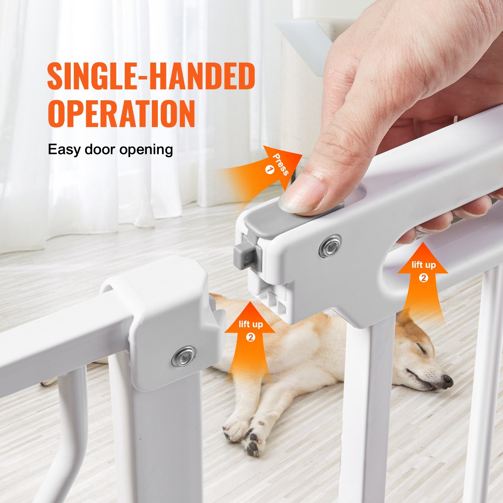 Baby Gate 749-990mm Extra Wide 762mm High Step-Through Auto Close Pressure Mount