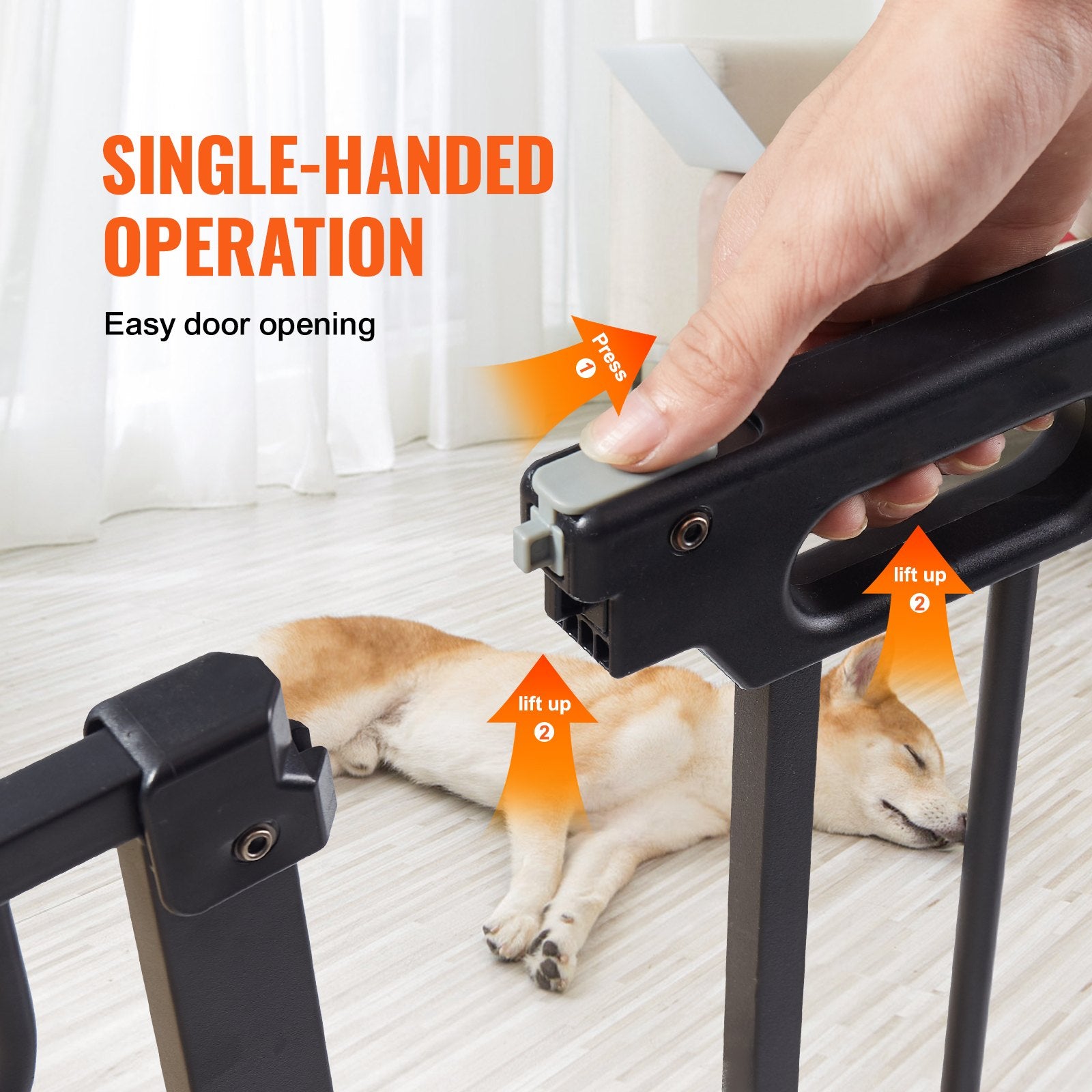 Baby Gate 749-1229mm Extra Wide 762mm High Step-Through Auto Close Black Wall Mt