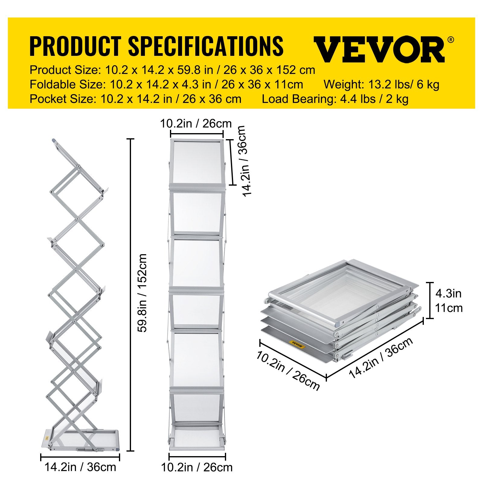 Foldable Magazine Display Rack 6-Pocket Double-Sided Brochure Stand with Bag