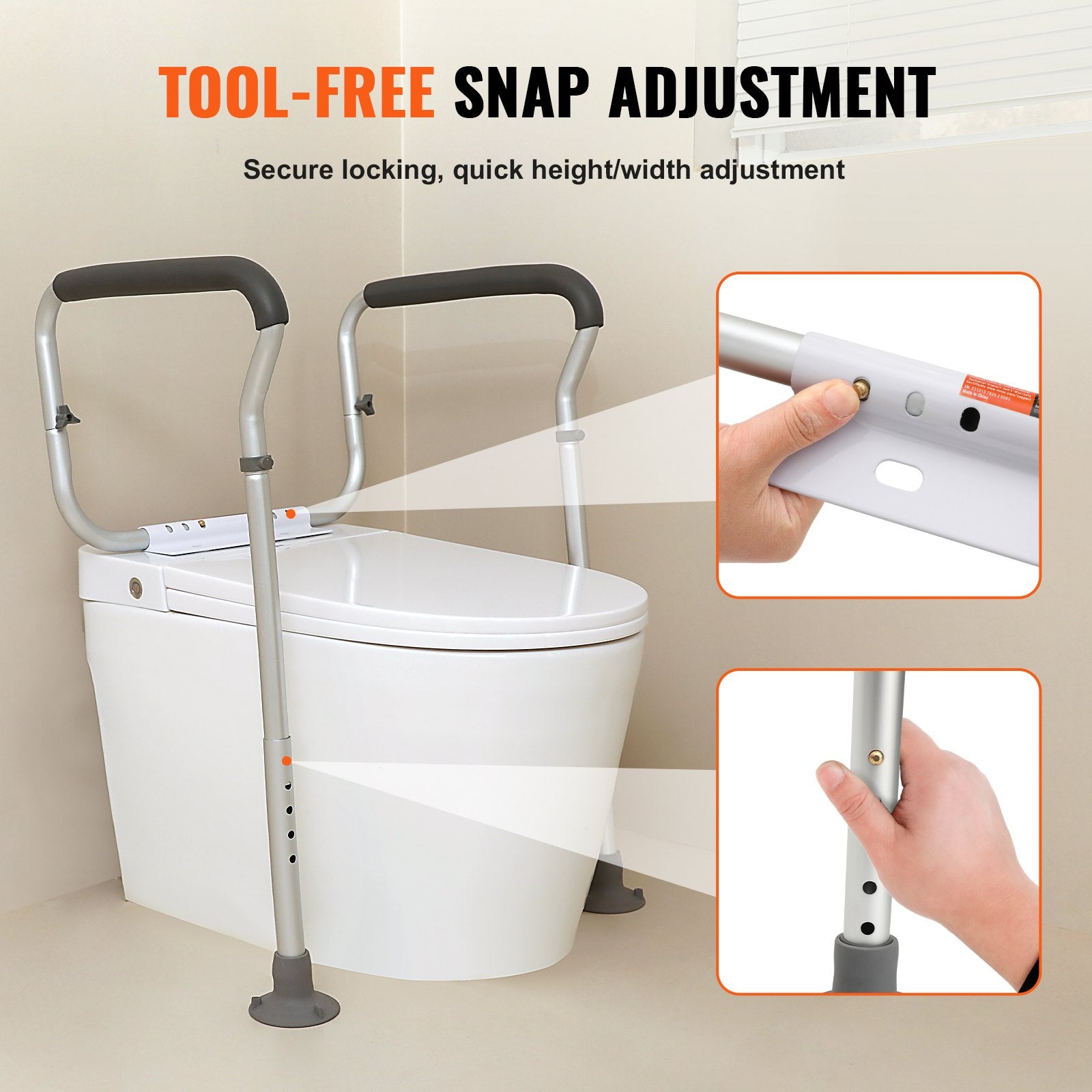 Toilet Safety Rail Bathroom Seat Frame Adjustable Handles Padded Armrests 136kg