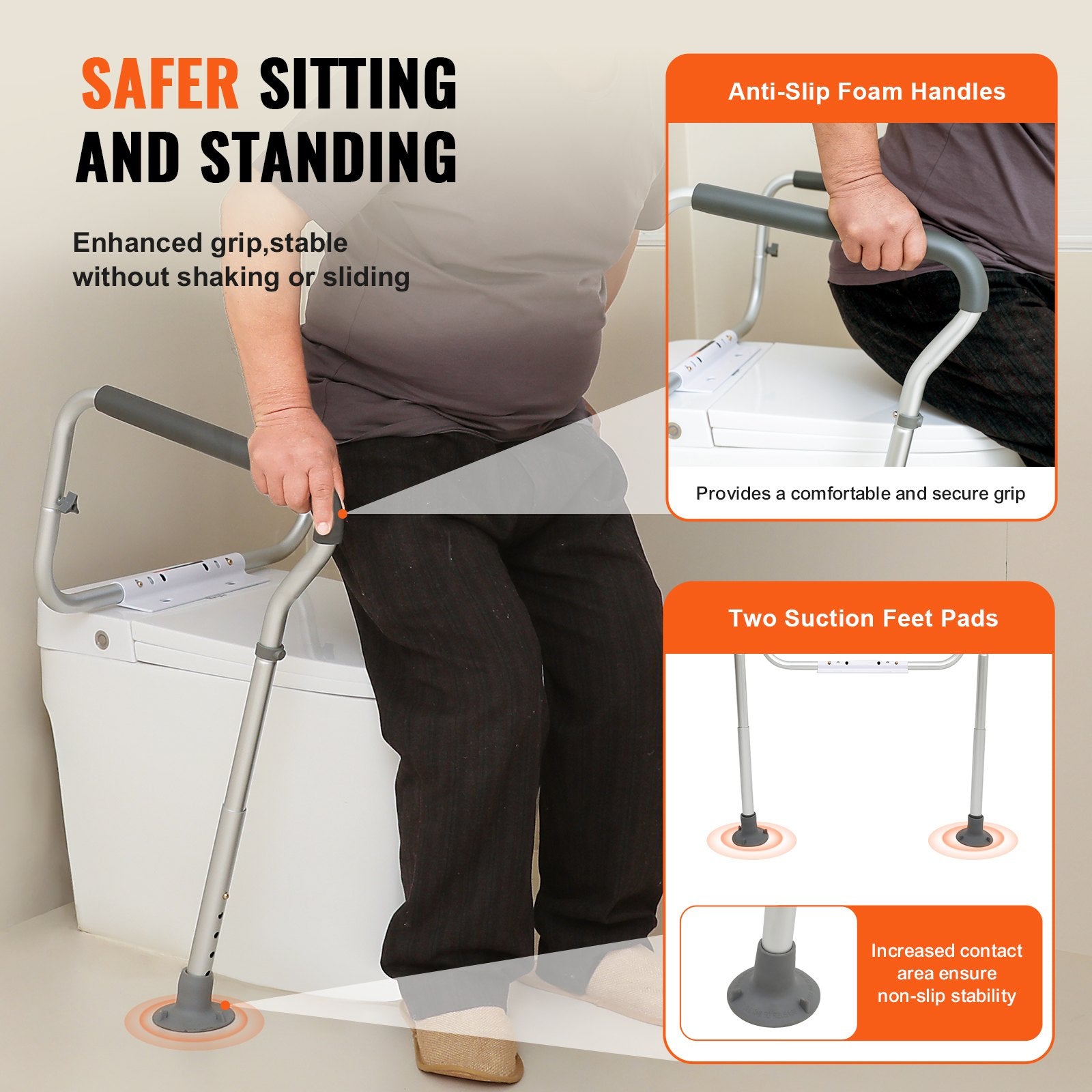 Toilet Safety Rail Bathroom Seat Frame Adjustable Handles Padded Armrests 136kg