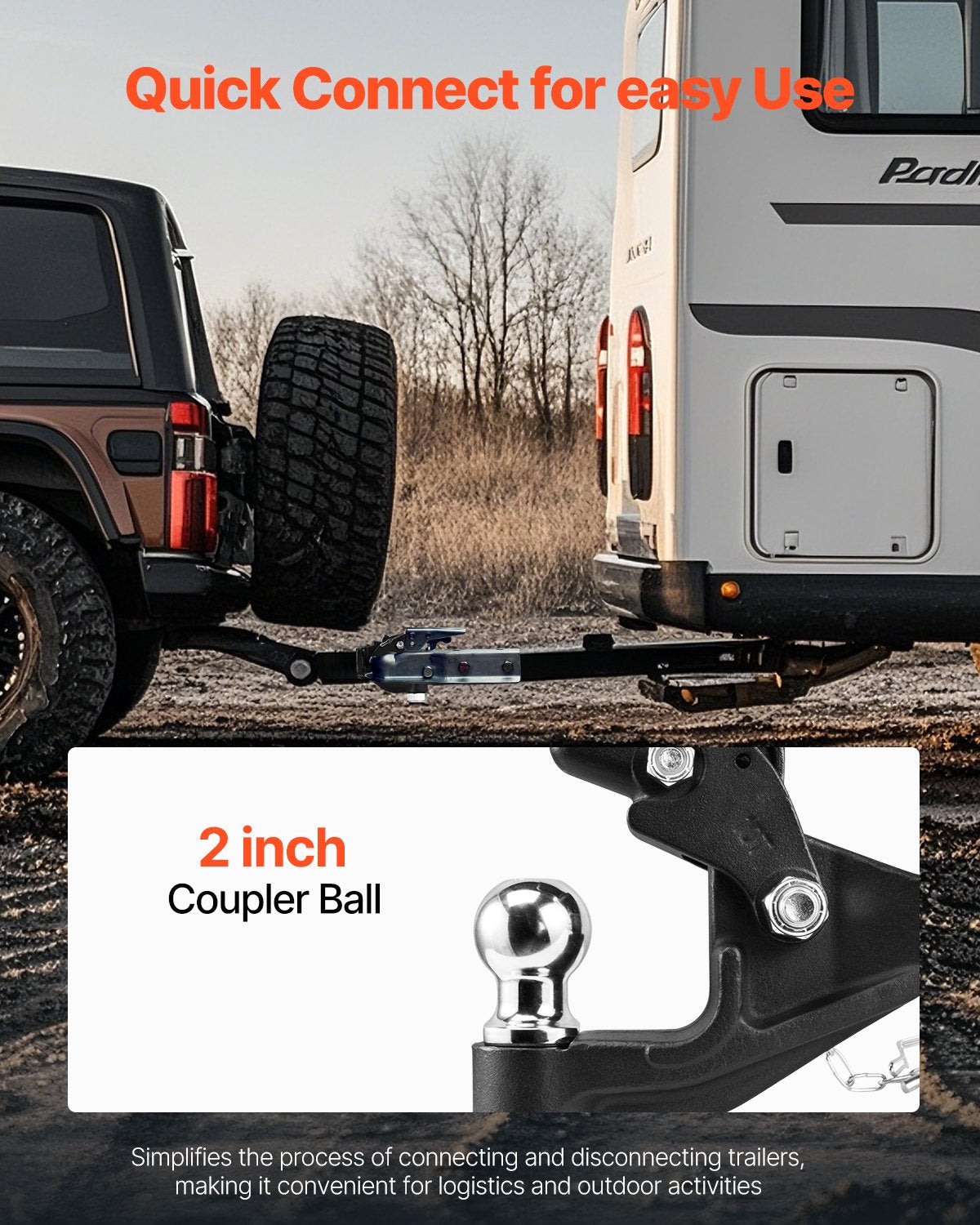 Pintle Hook 7256kg Capacity 50.4mm Hitch with Ball Fits 63.5-76.2mm Lunette