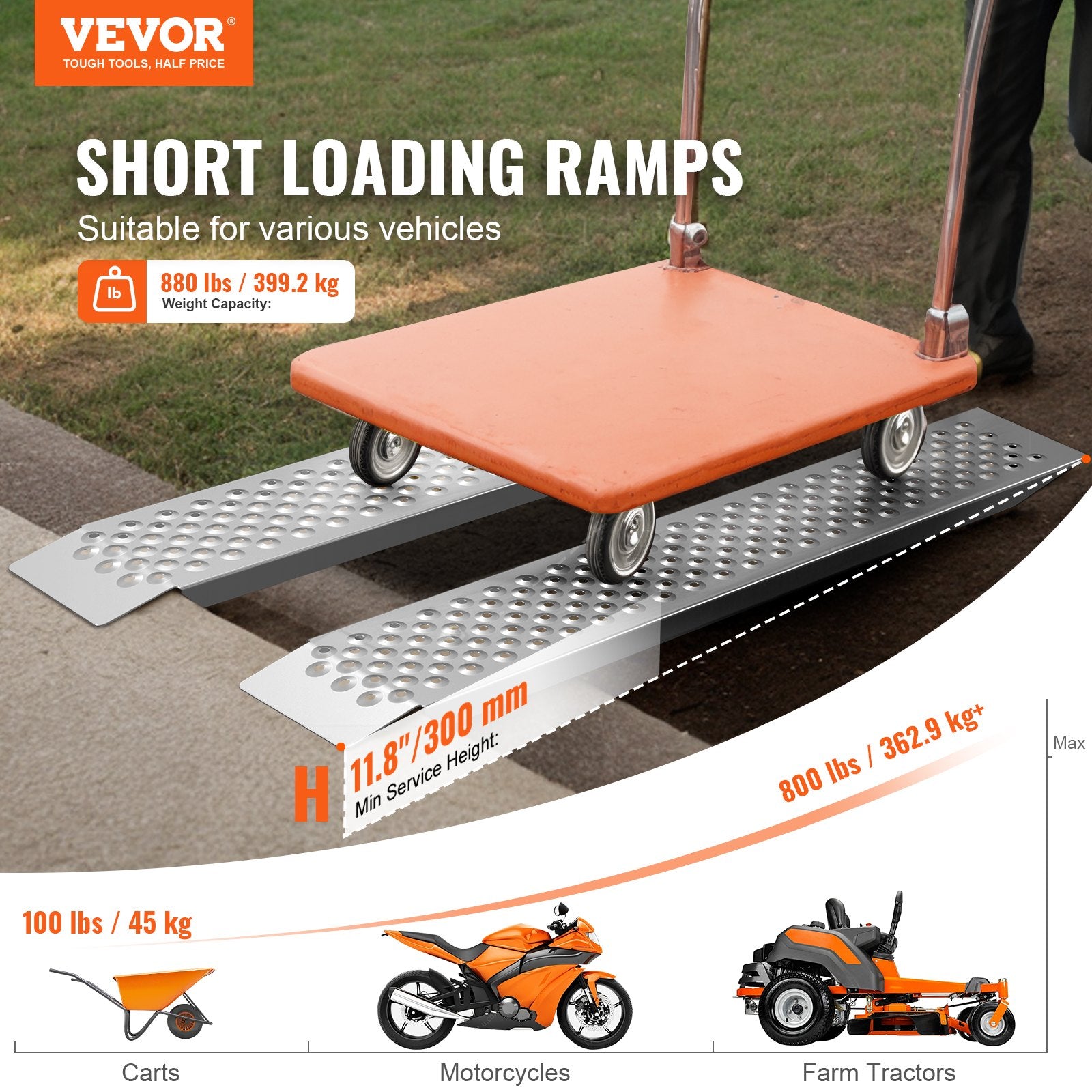 Loading Ramps Portable 2 Pcs 1200x215mm Aluminum Shed Ramp Anti-Slip Holes