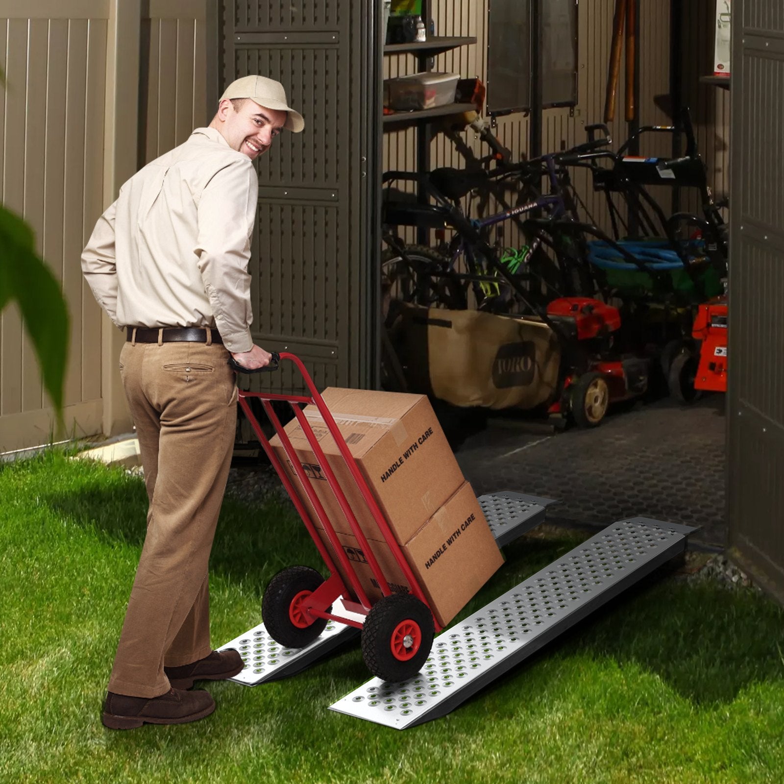Loading Ramps Portable 2 Pcs 1200x215mm Aluminum Shed Ramp Anti-Slip Holes