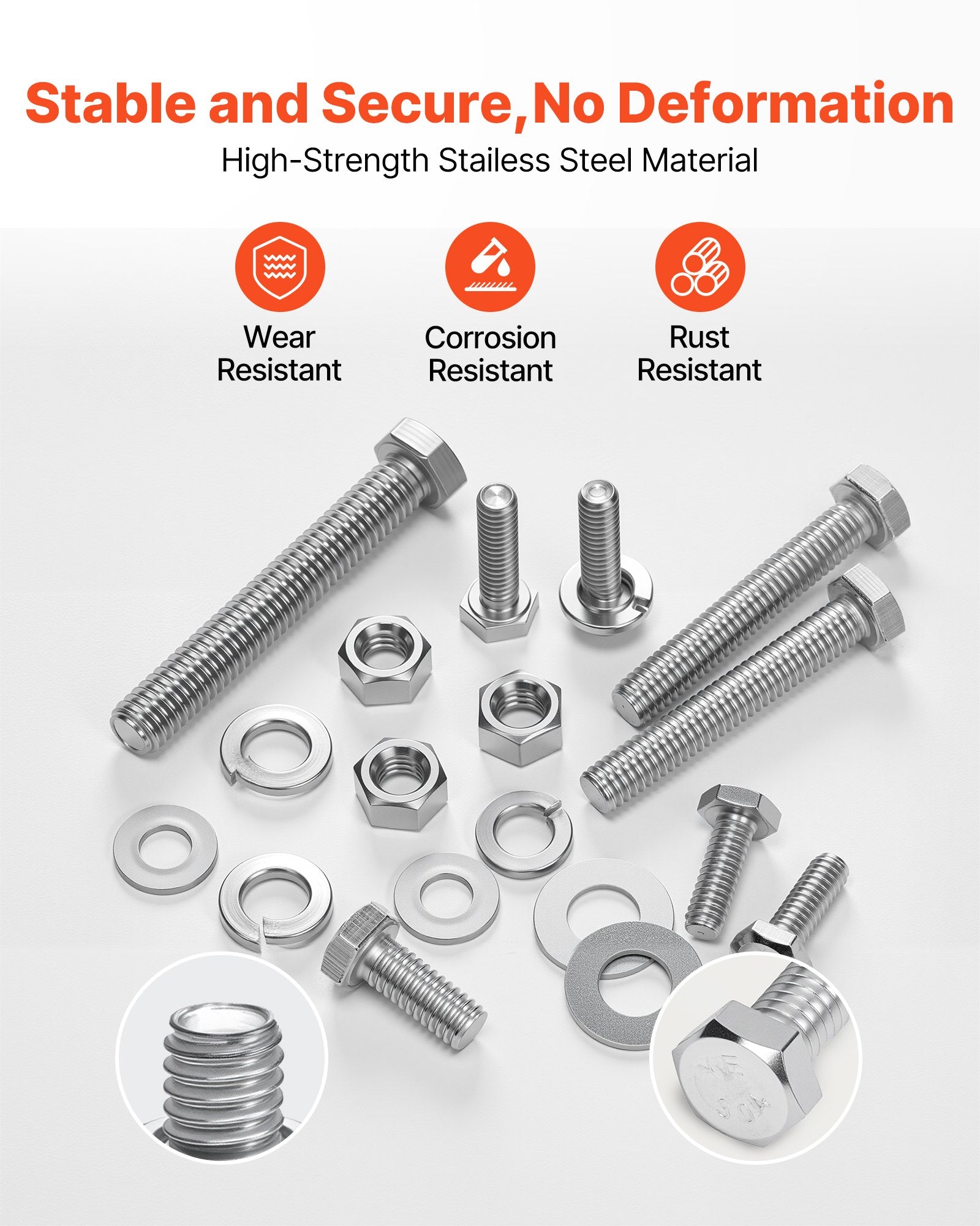 246Pcs Stainless Steel Bolts Nuts and Washers Kit Imperial Assortment