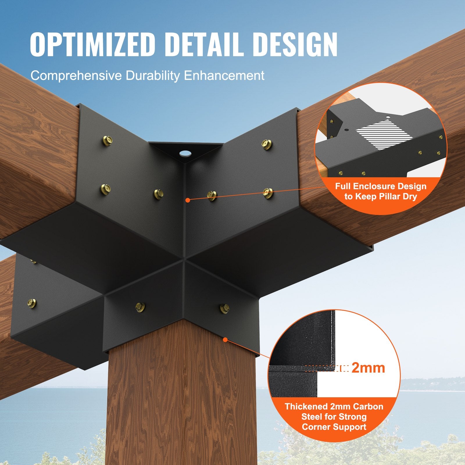 Pergola Bracket Kit 4x4 (3.6x3.6) 2pcs 4-Way Heavy Duty Corner Post Base