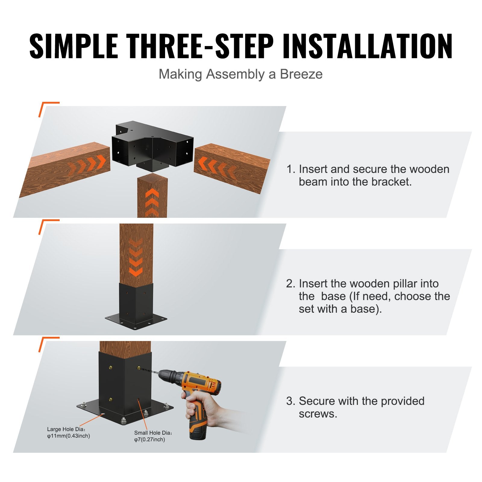 Pergola Bracket Kit 4x4 (3.6x3.6) 2pcs 4-Way Heavy Duty Corner Post Base