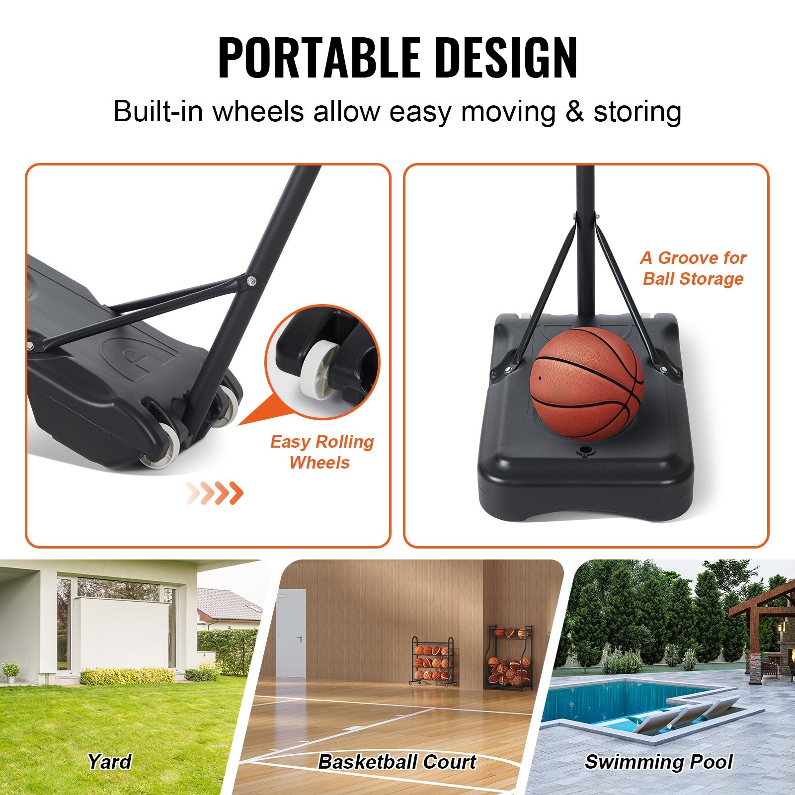 Basketball Hoop 32" Adjustable 5-7ft Portable Backboard System with Wheels &Base