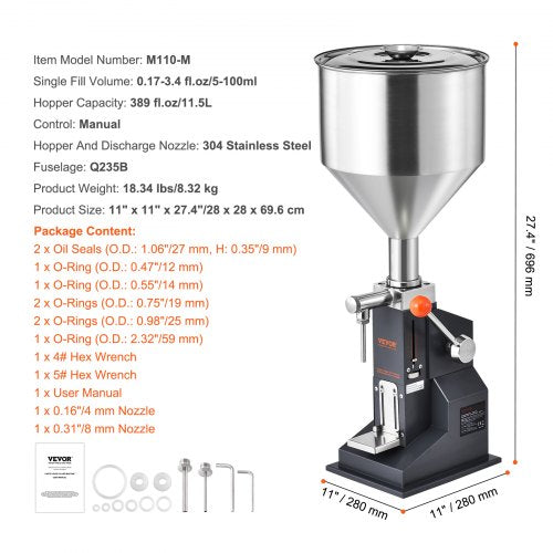 Manual Bottle Filler 5-100ml Adjustable Stainless Steel Liquid Filling Machine