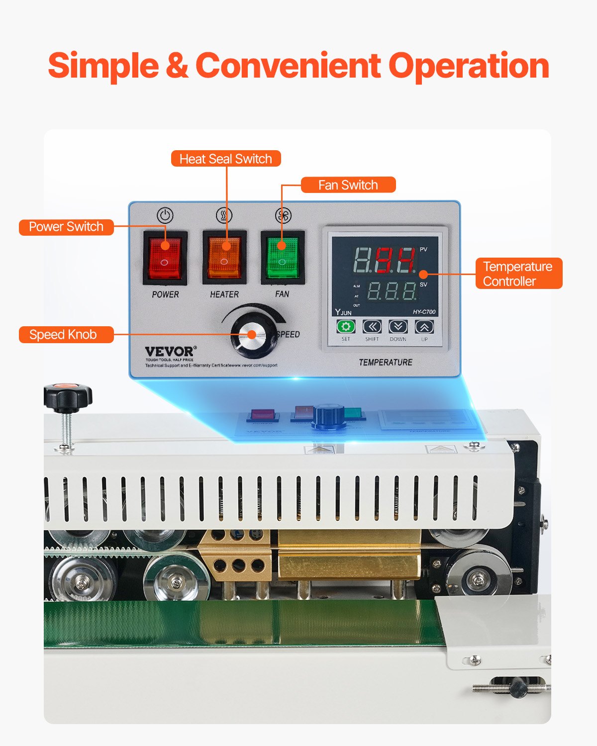 Continuous Bag Band Sealing Machine 6-12mm Digital Temp Control Carbon Steel